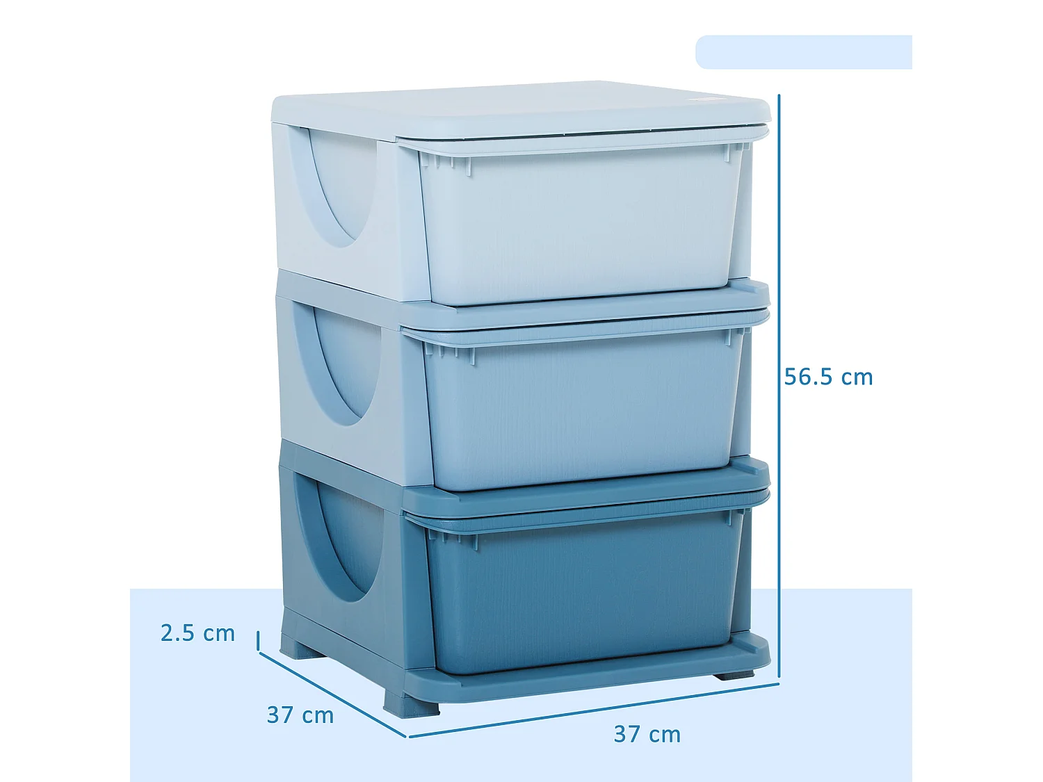 Cassettiera in plastica colorata 3 cassetti 37x37x56.5cm blu