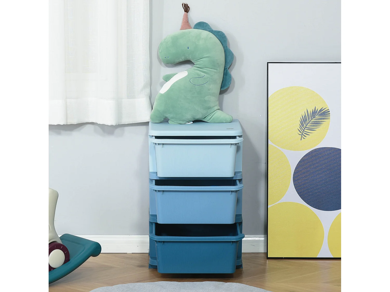 Cassettiera in plastica colorata 3 cassetti 37x37x56.5cm blu