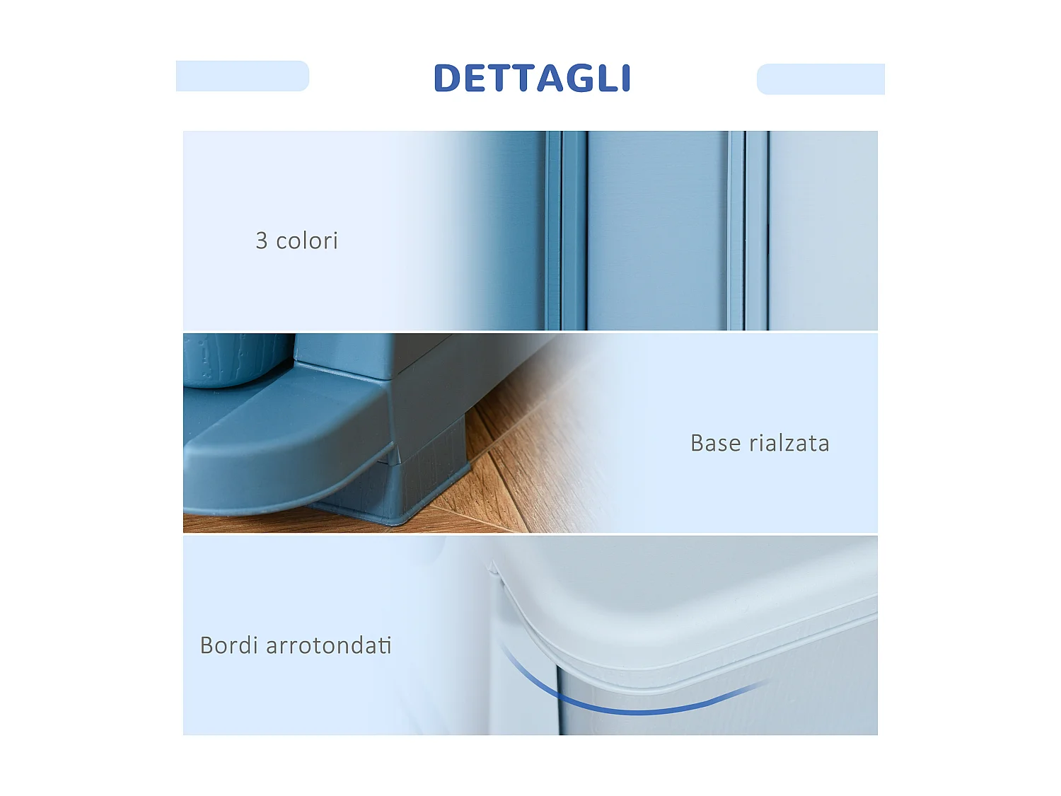 Cassettiera in plastica colorata 3 cassetti 37x37x56.5cm blu