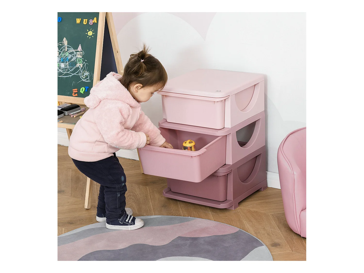 Cassettiera in plastica colorata 3 cassetti 37x37x56.5cm rosa