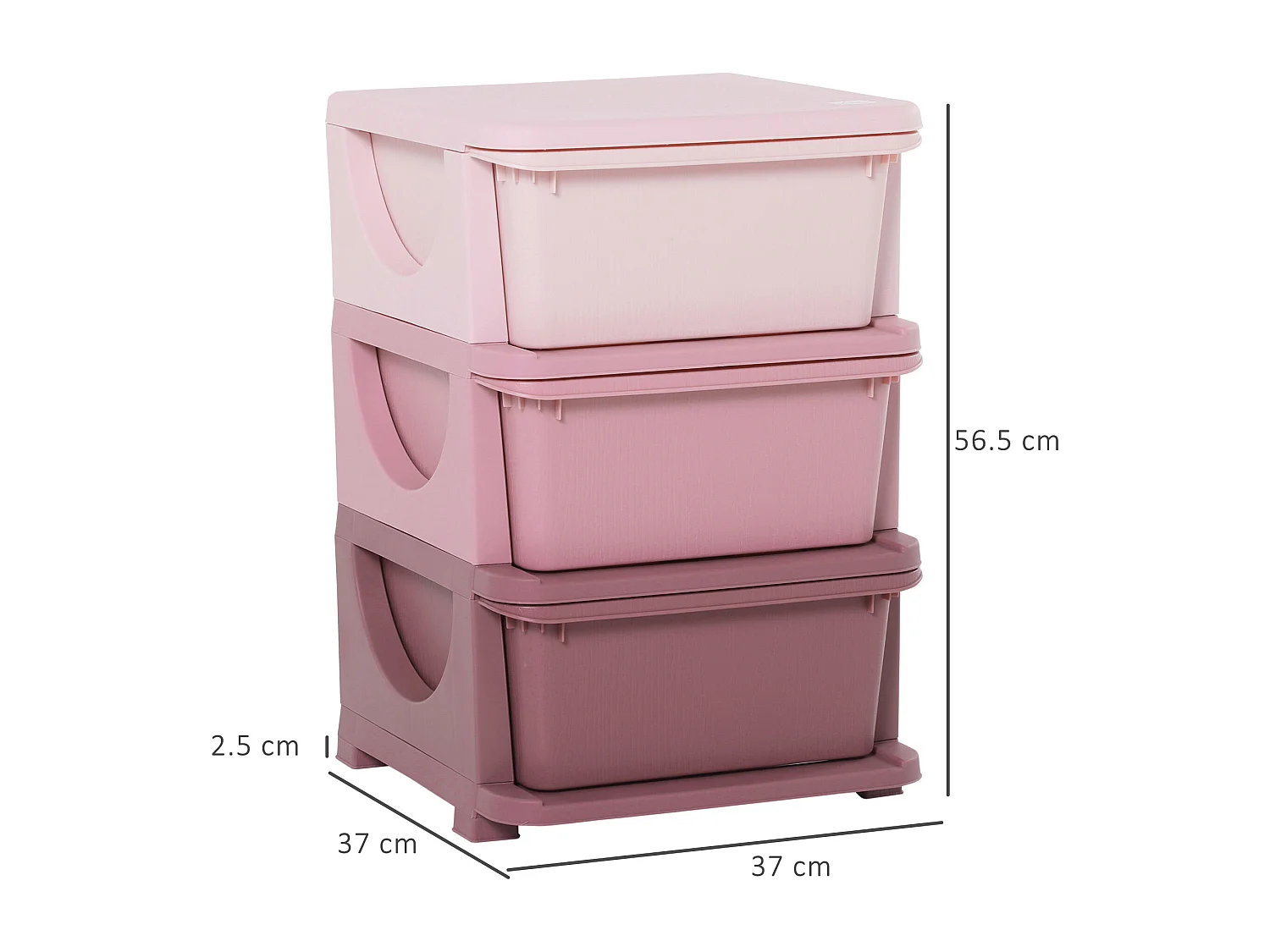 Cassettiera in plastica colorata 3 cassetti 37x37x56.5cm rosa