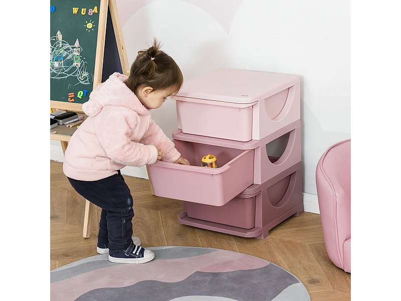Cassettiera in plastica colorata 3 cassetti 37x37x56.5cm rosa