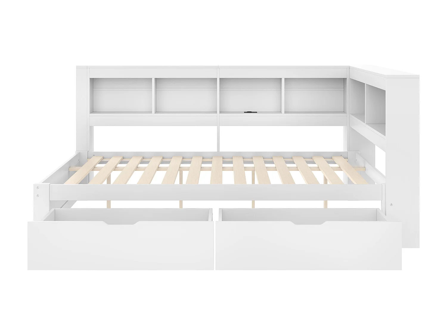 Kinderslaapbank - 140 x 200 cm - met 2 lades + 2 USB-poorten + opbergplank - spaanplaat - wit