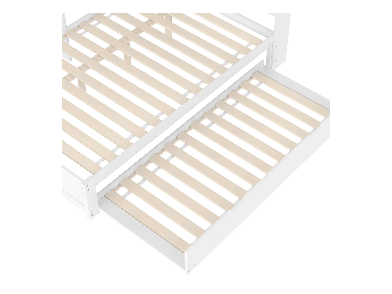 Canapé-lit enfant - 140 x 200 cm - avec lit gigogne 90 x 190 cm + étagère de rangement - aggloméré - blanc