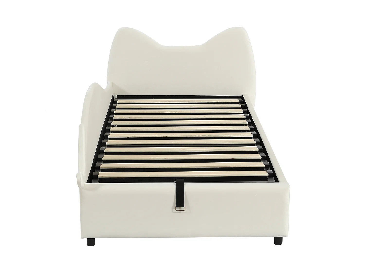 Süßes Kinderschlafsofa – 90 x 200 cm – hydraulischer Stauraum + Lattenrost – Samt – Beige (linkes Panel)