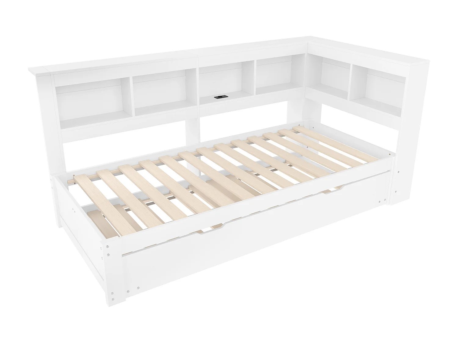 Canapé-lit enfant - 90 x 200 cm - avec lit gigogne 90 x 190 cm + étagère de rangement - aggloméré - blanc