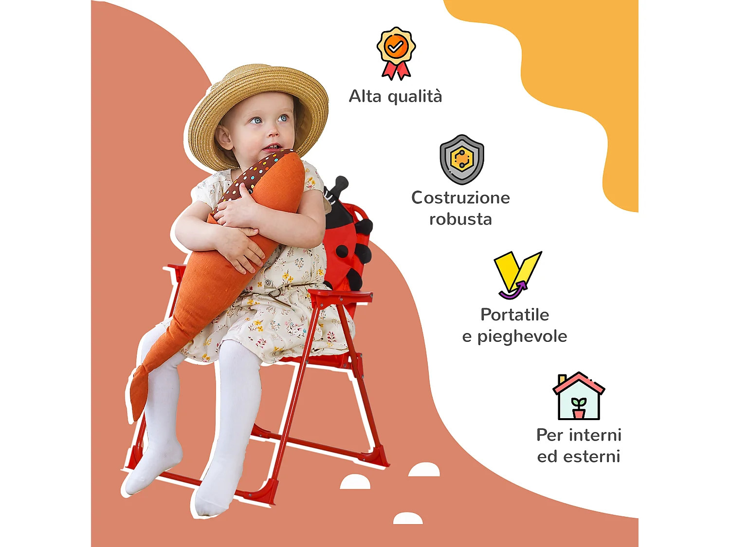 Set tavolo da giardino per bambini in metallo e poliestere rosso