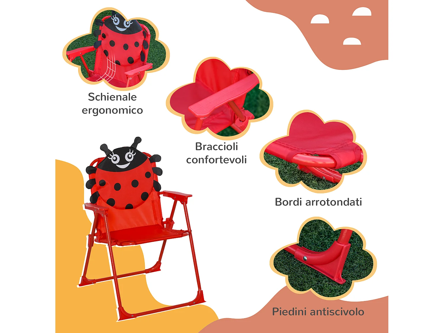 Set tavolo da giardino per bambini in metallo e poliestere rosso