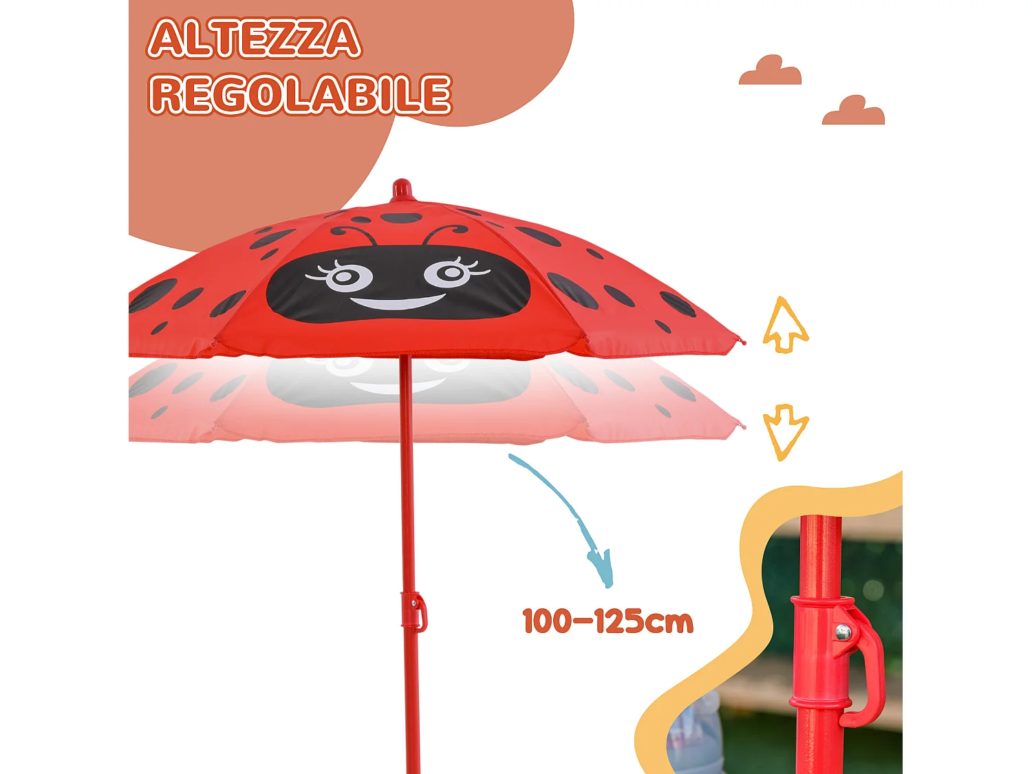 Set tavolo da giardino per bambini in metallo e poliestere rosso