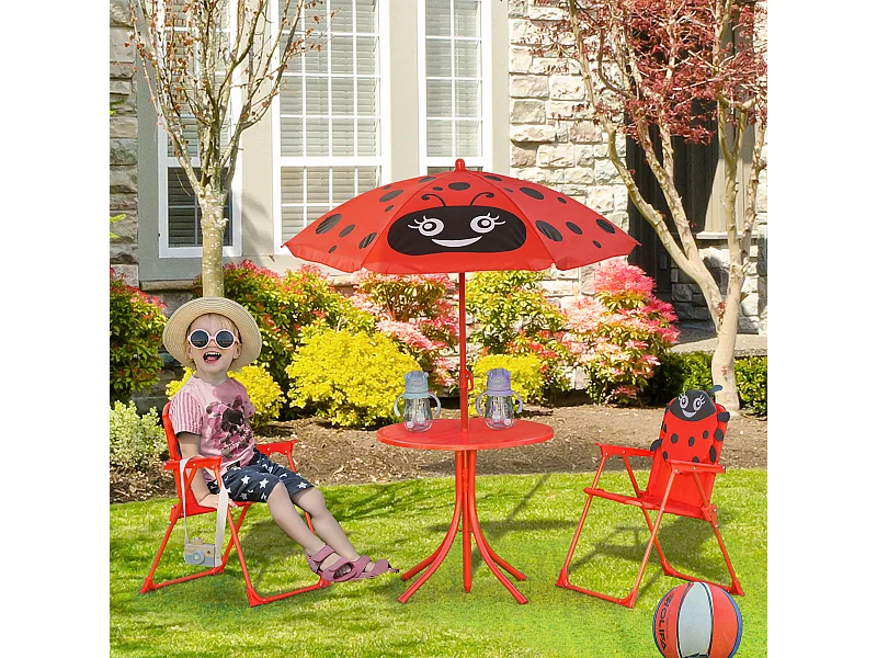 Set tavolo da giardino per bambini in metallo e poliestere rosso