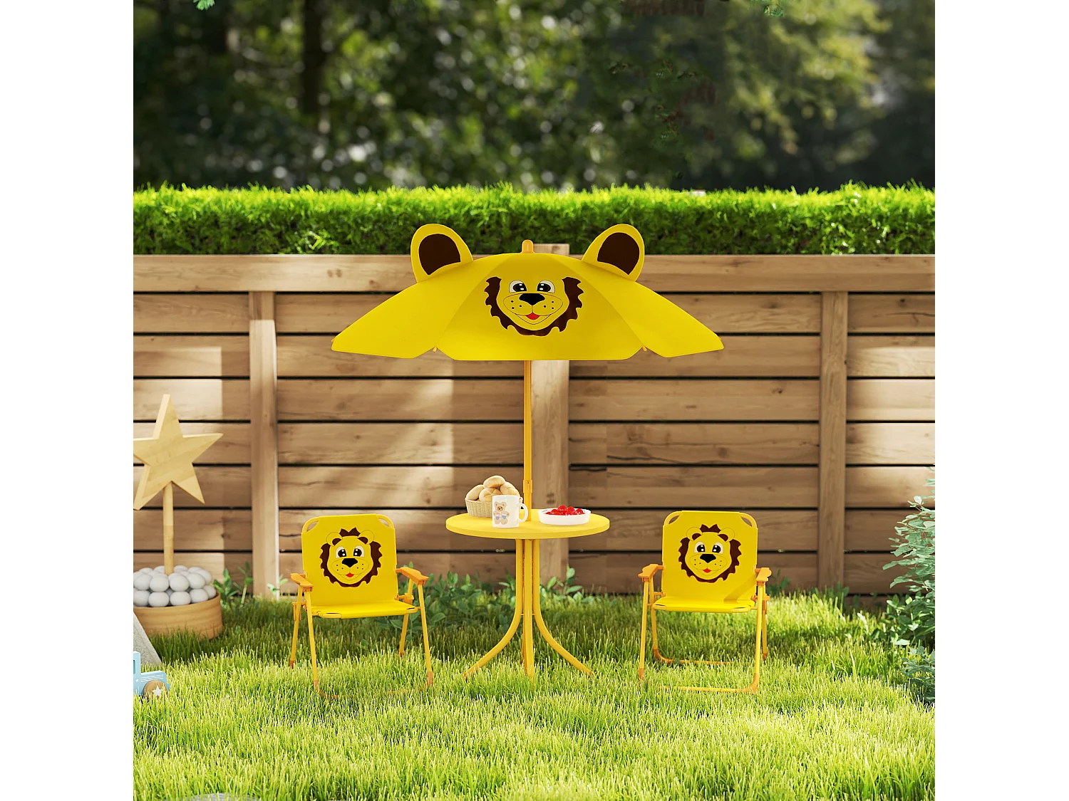 Set da giardino con tavolo 2 sedie e ombrellone per bambini giallo
