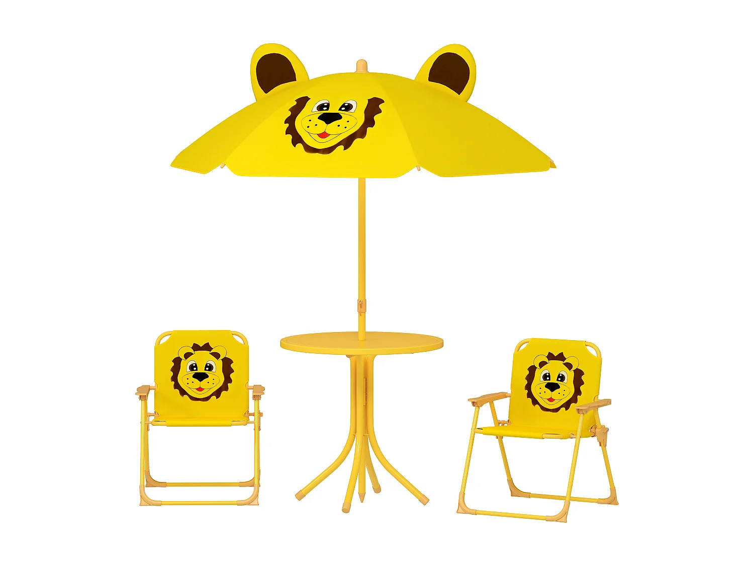 Set da giardino con tavolo 2 sedie e ombrellone per bambini giallo