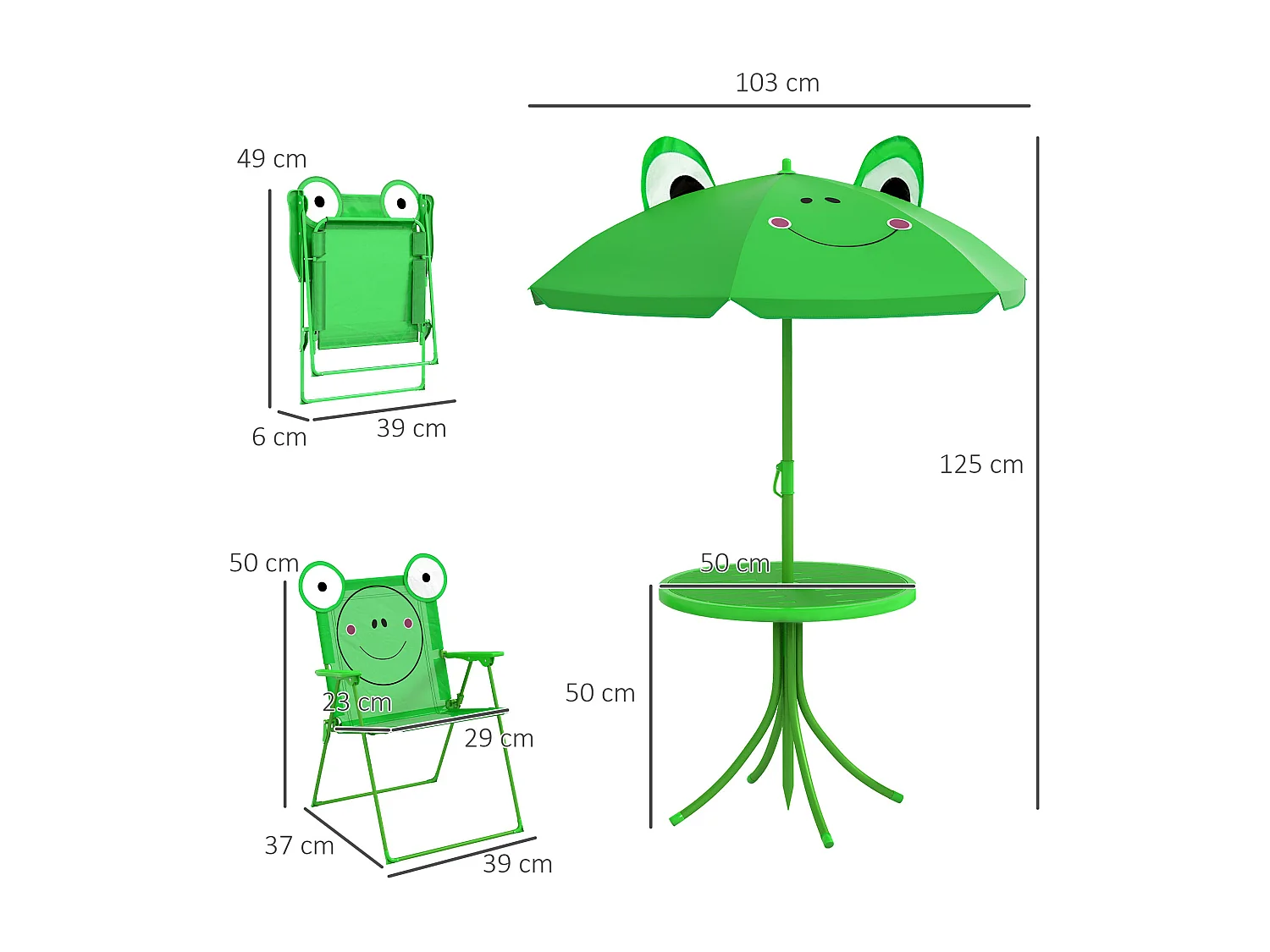 Set tavolo da giardino per bambini in metallo e poliestere verde