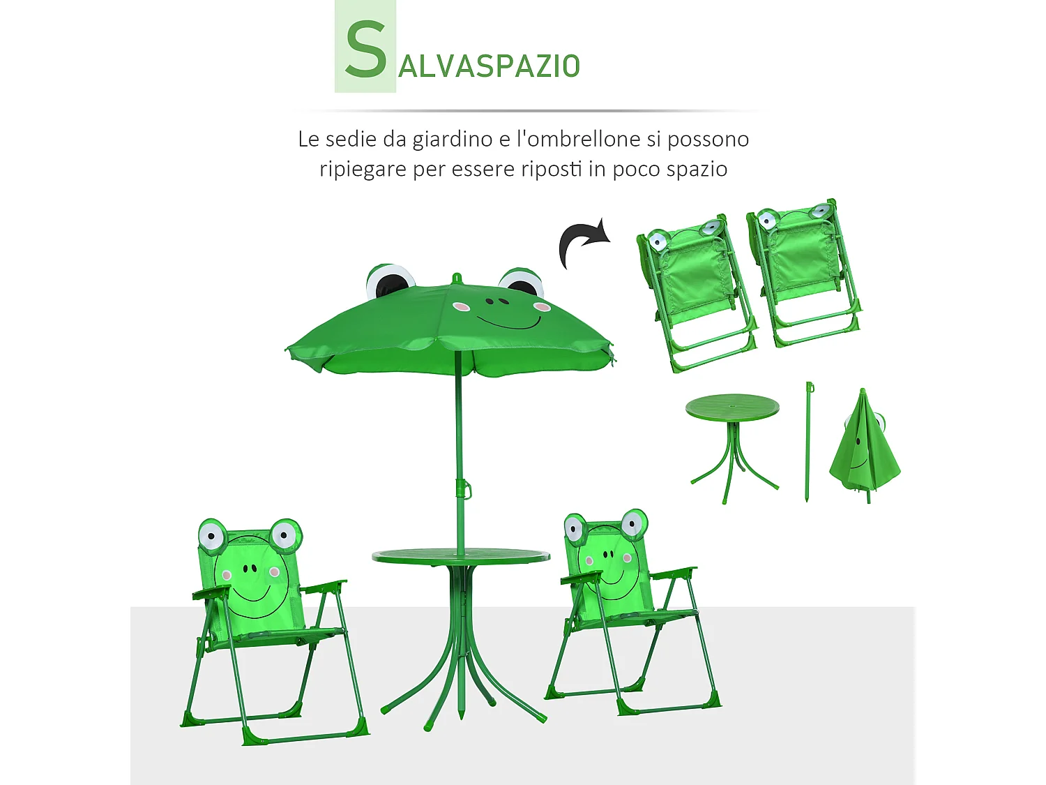 Set tavolo da giardino per bambini in metallo e poliestere verde