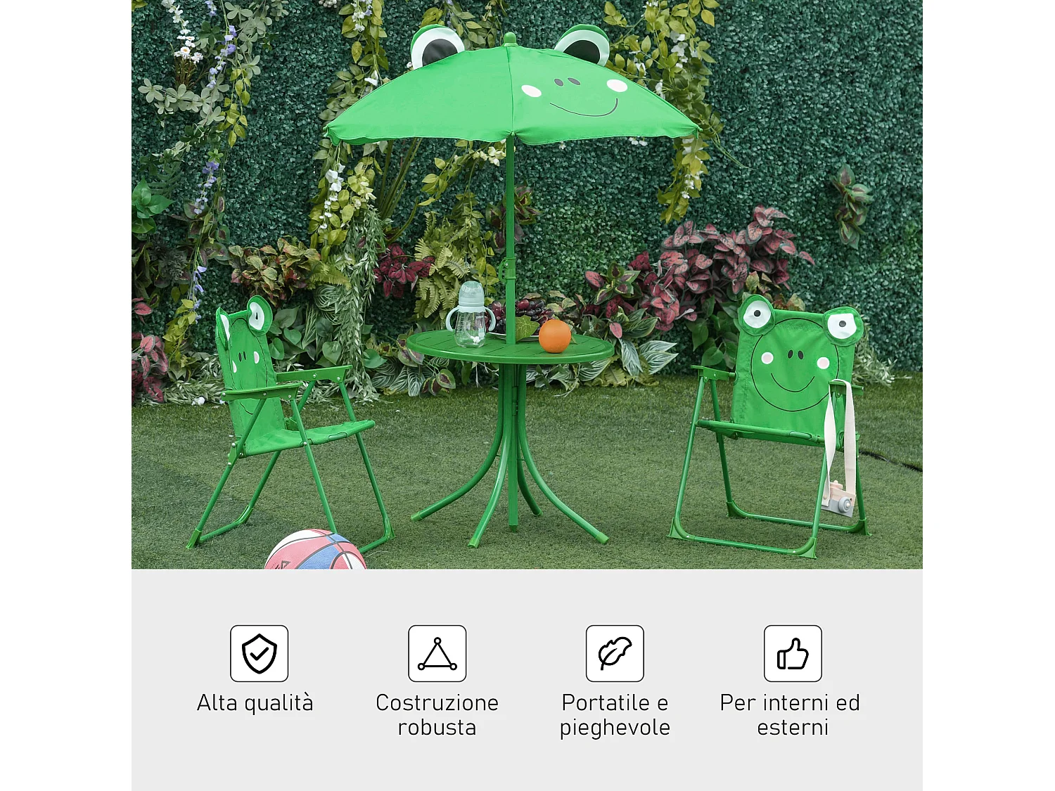Set tavolo da giardino per bambini in metallo e poliestere verde