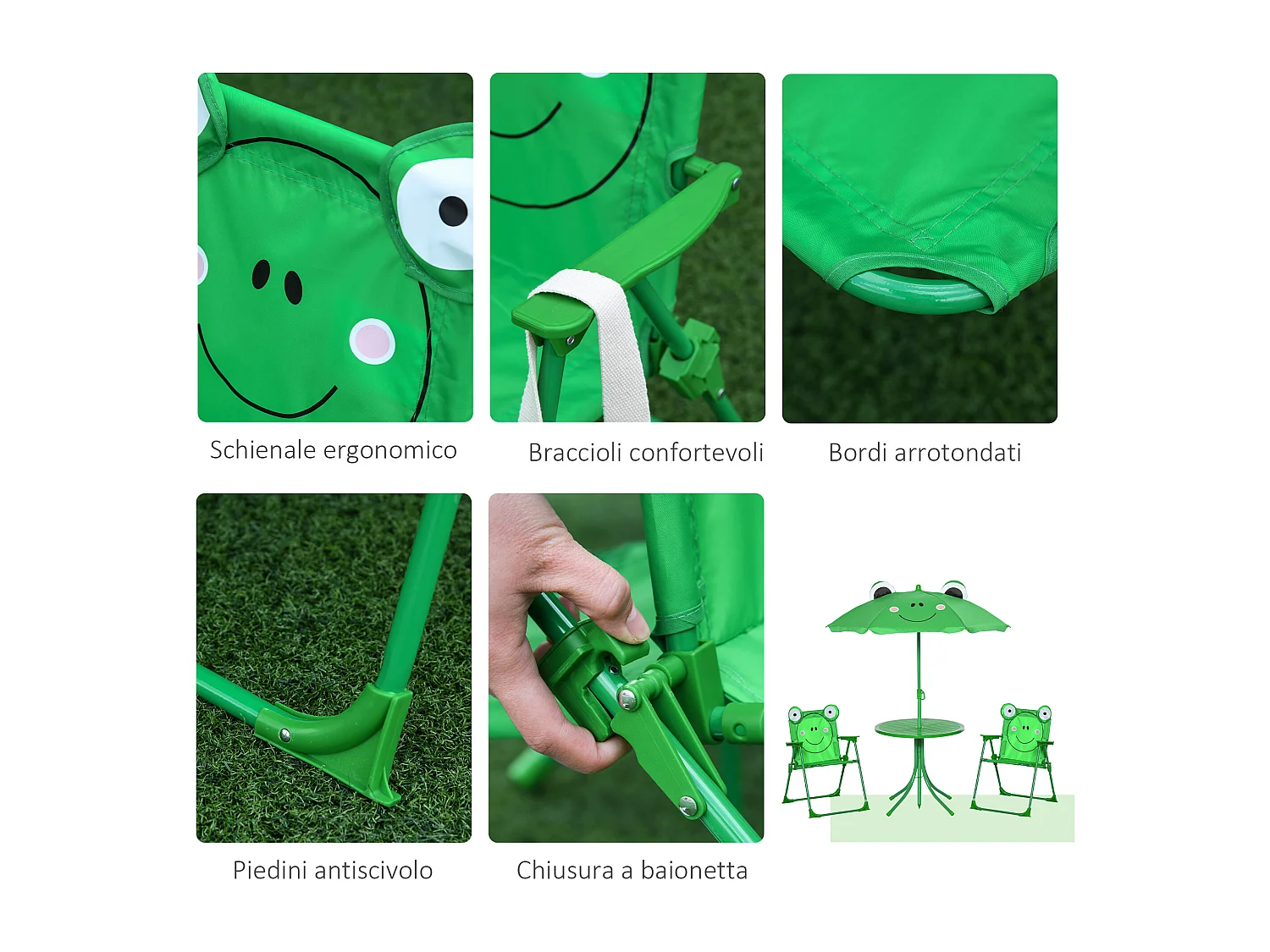 Set tavolo da giardino per bambini in metallo e poliestere verde