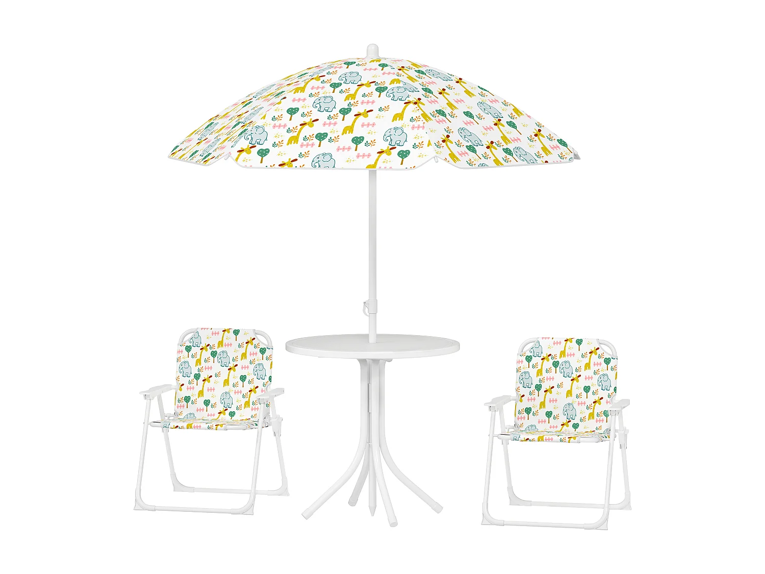 Set da giardino con tavolo 2 sedie e ombrellone per bambini bianco