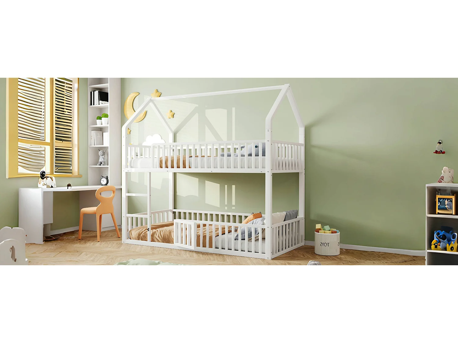 Kinderstapelbed van metaal - 2 x 90 x 200 cm - met trap + deur - wit