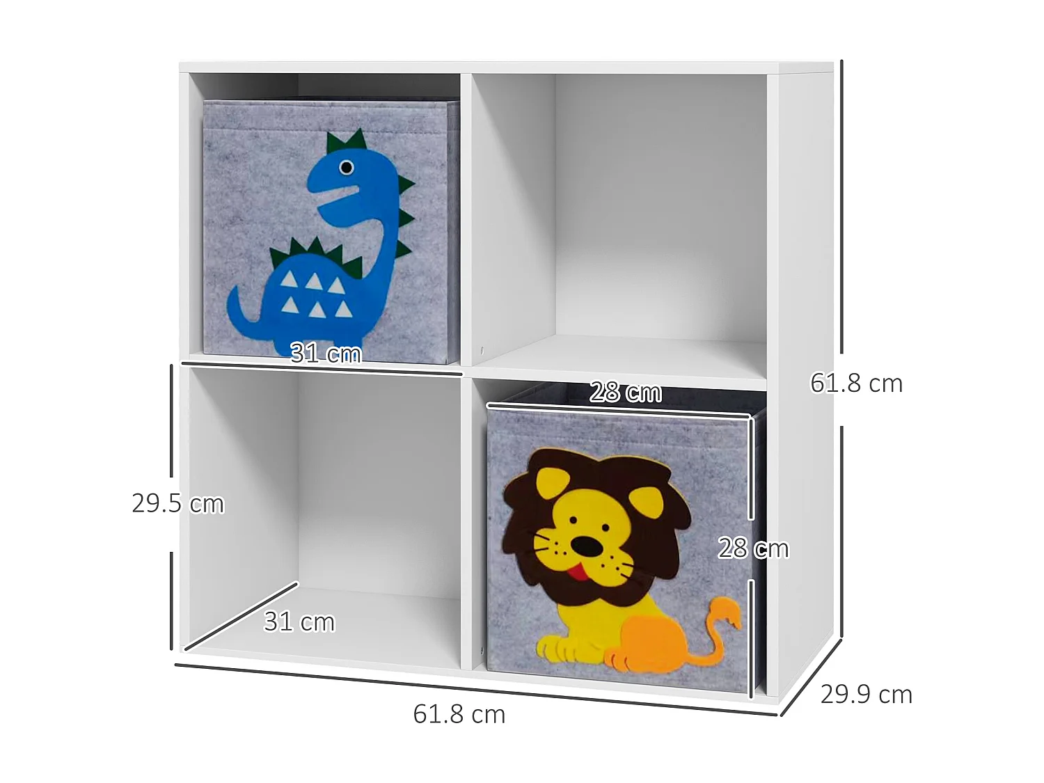 Scaffale portagiochi per bambini con 4 scomparti bianco