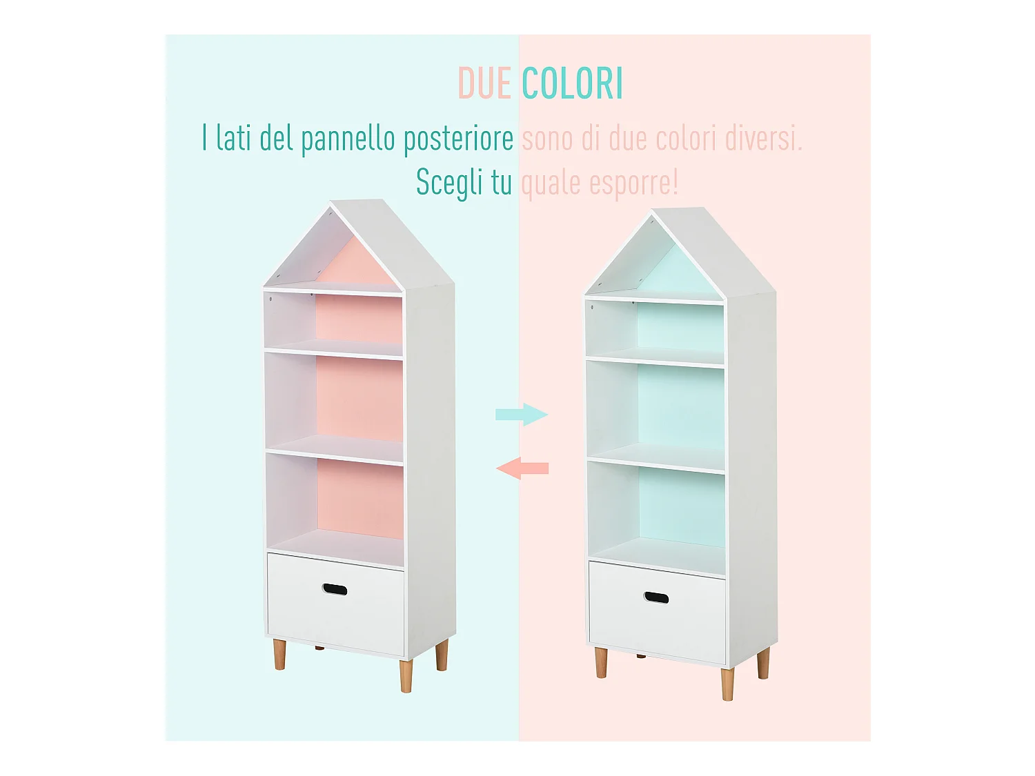 Libreria scaffale portagiochi per bimbi e ragazzi mdf bianca azzurra