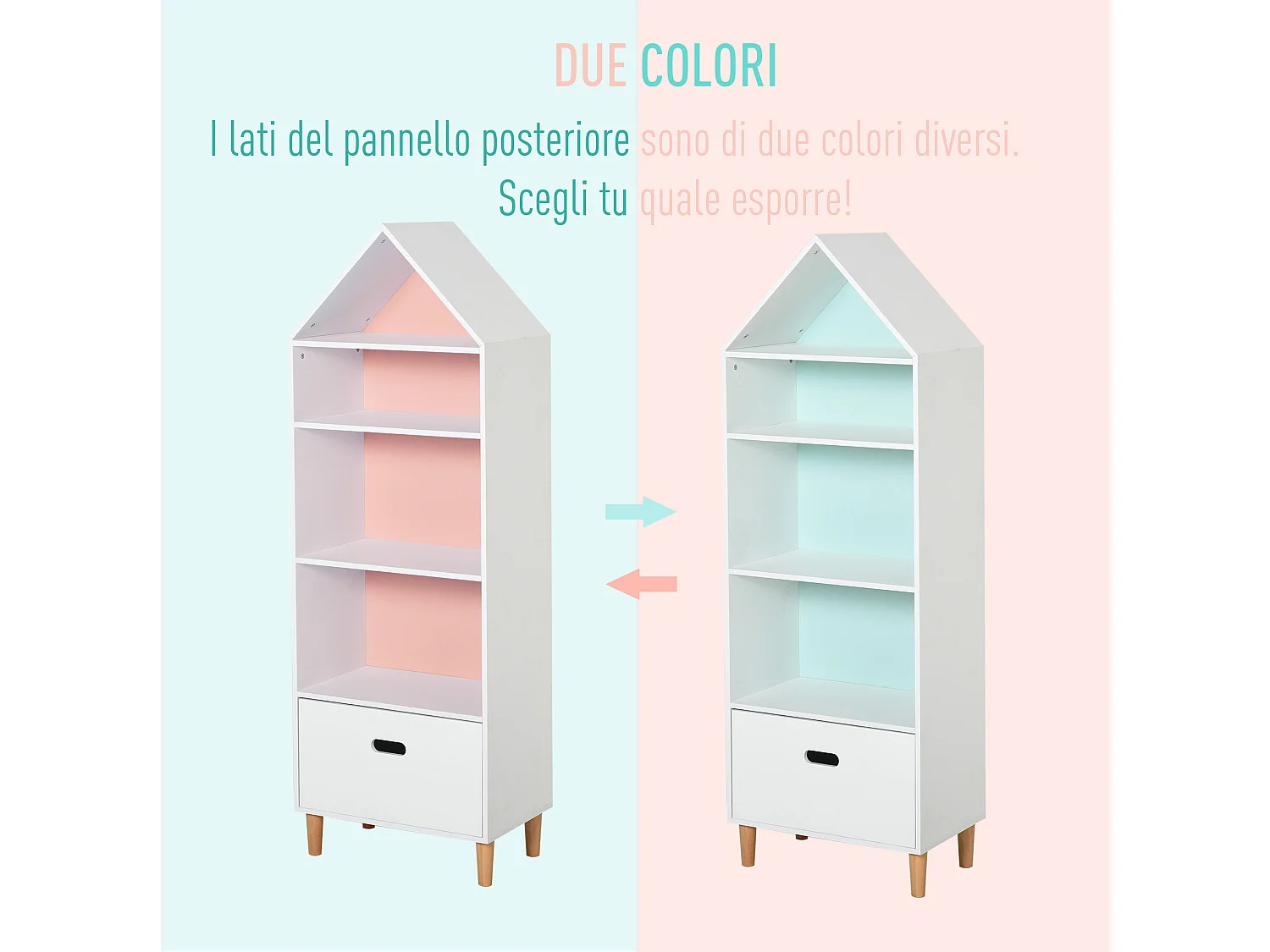 Libreria scaffale portagiochi per bimbi e ragazzi mdf bianca azzurra