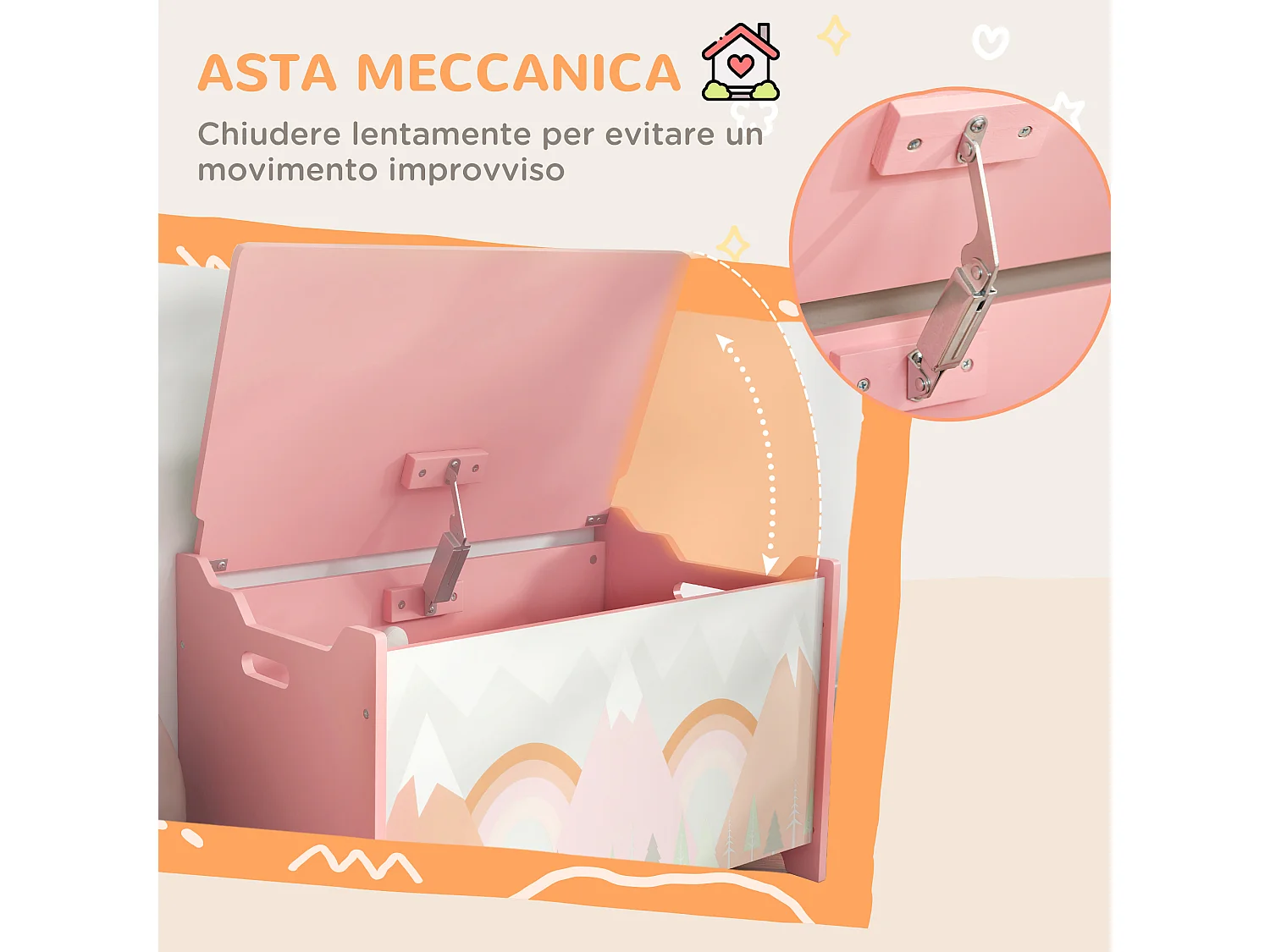 Baule cassapanca portagiochi per bambini in mdf rosa