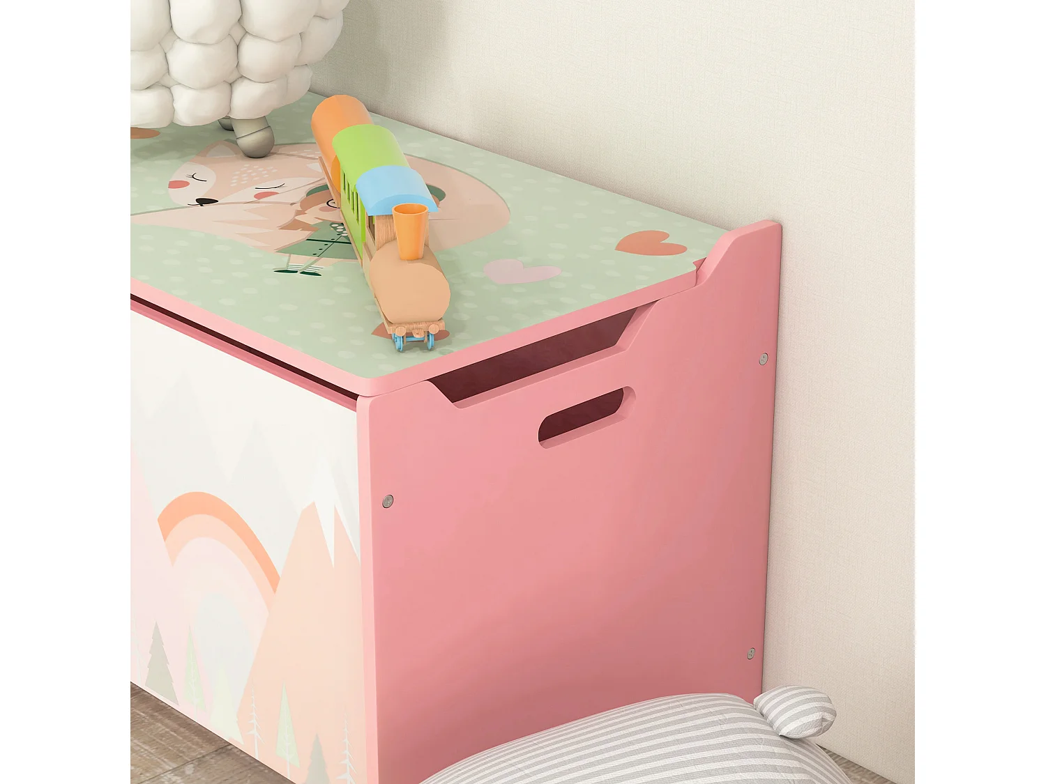 Baule cassapanca portagiochi per bambini in mdf rosa