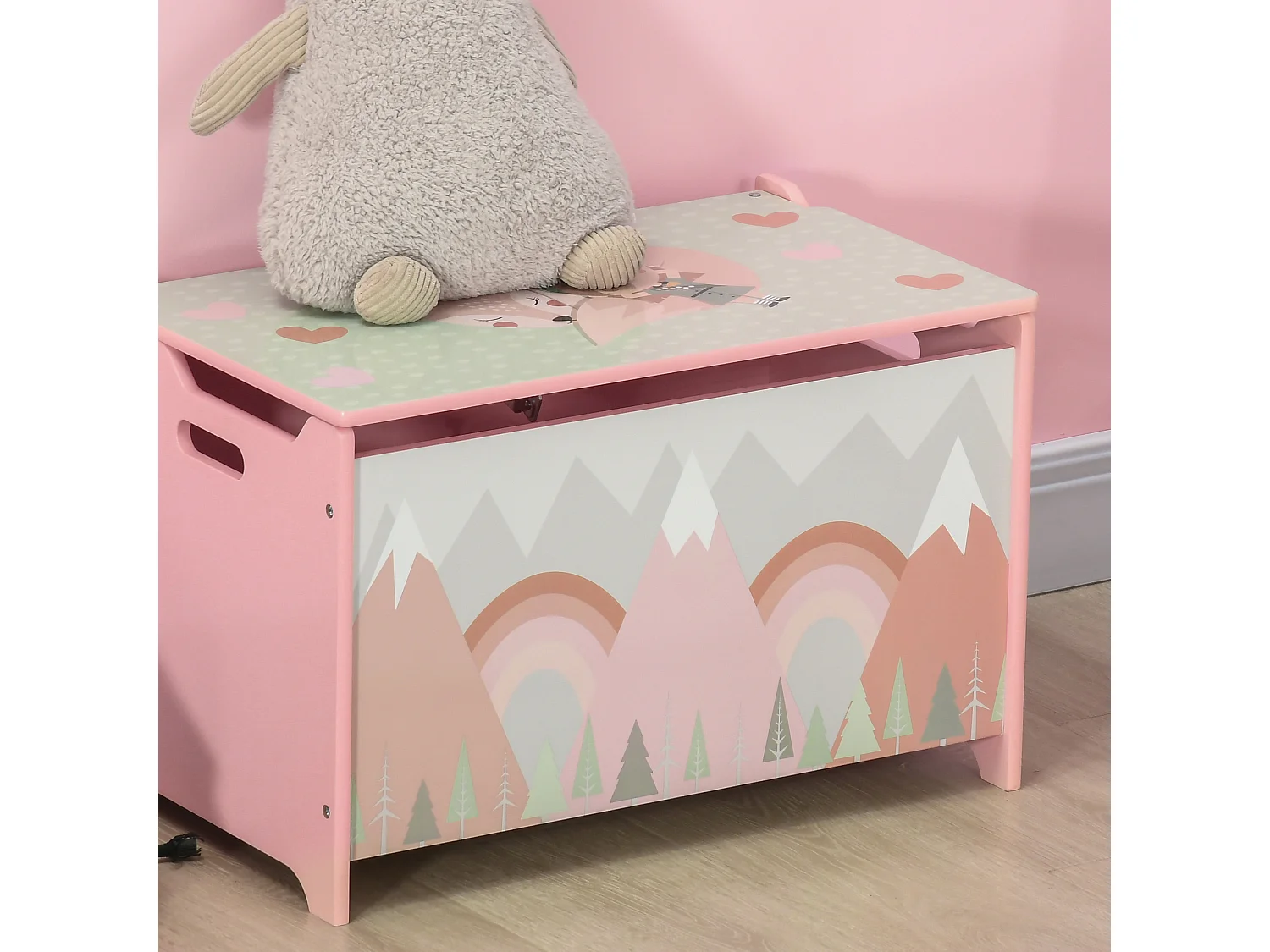Baule cassapanca portagiochi per bambini in mdf rosa