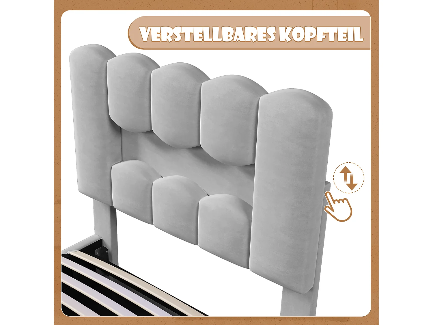 Gestoffeerd opbergbed - 90 x 200 cm - met hydraulische opberging + verstelbaar hoofdeinde - fluweel - grijs