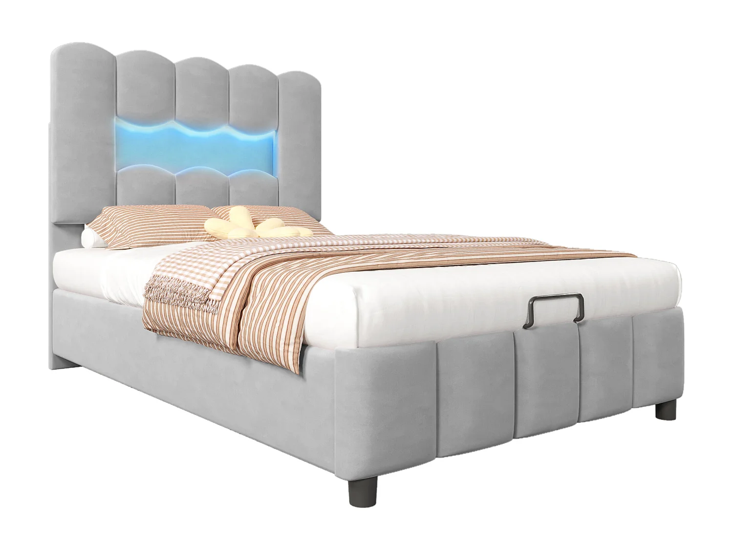 Gestoffeerd opbergbed - 90 x 200 cm - met hydraulische opberging + verstelbaar hoofdeinde - fluweel - grijs