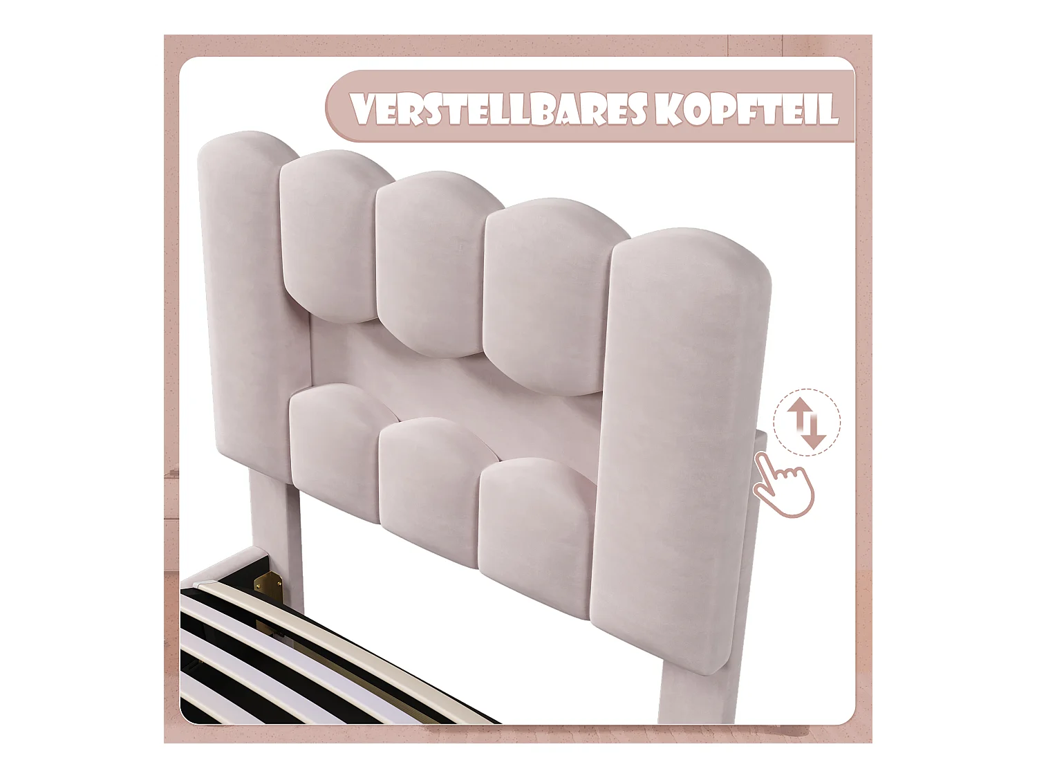 Lit coffre rembourré - 90 x 200 cm - avec rangement hydraulique + tête de lit réglable - velours - rose