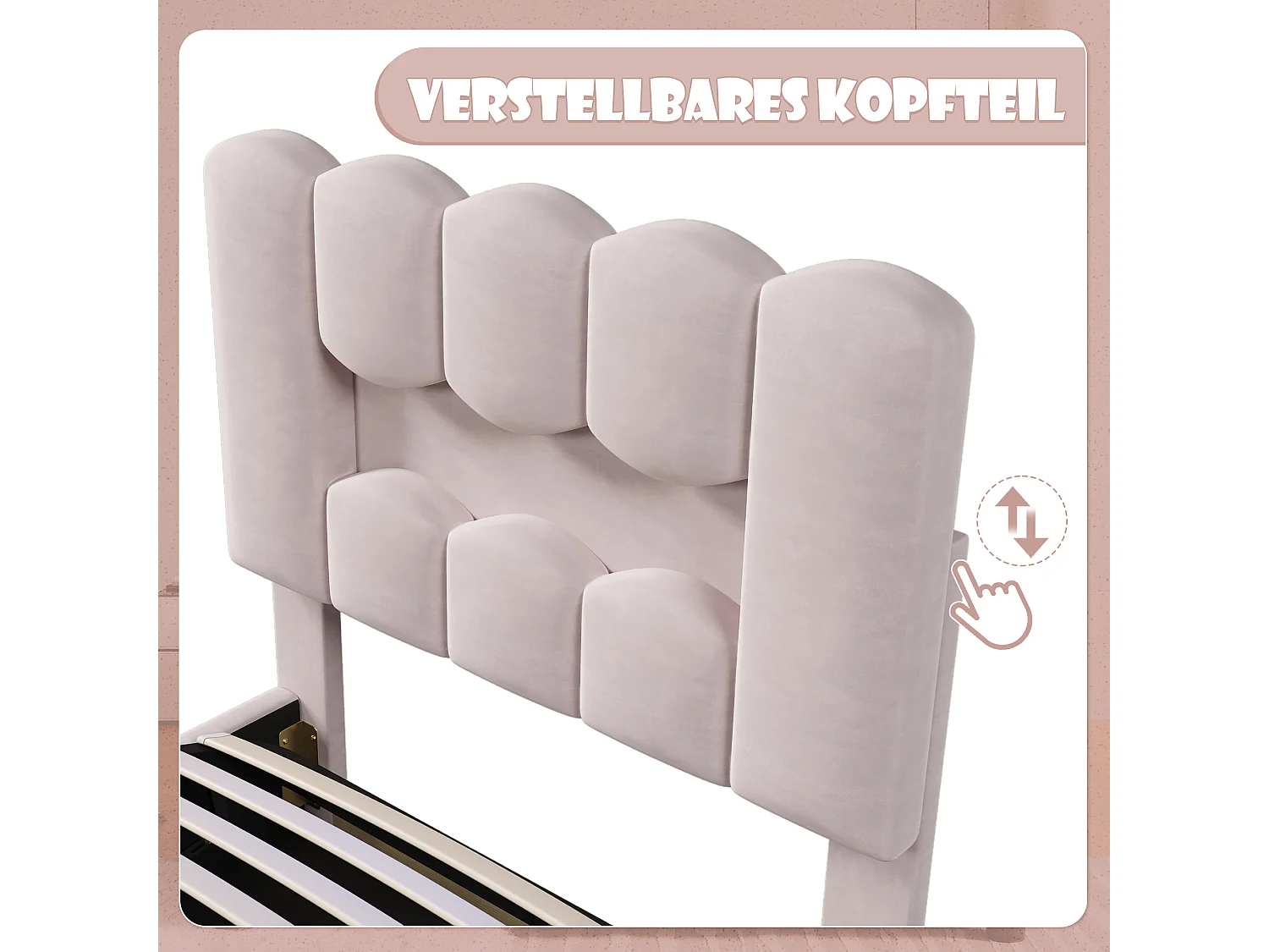 Lit coffre rembourré - 90 x 200 cm - avec rangement hydraulique + tête de lit réglable - velours - rose