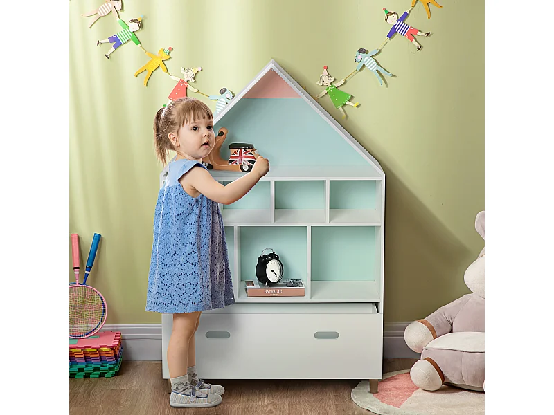 Libreria scaffale portagiochi per bimbi e ragazzi mdf azzurra rosa