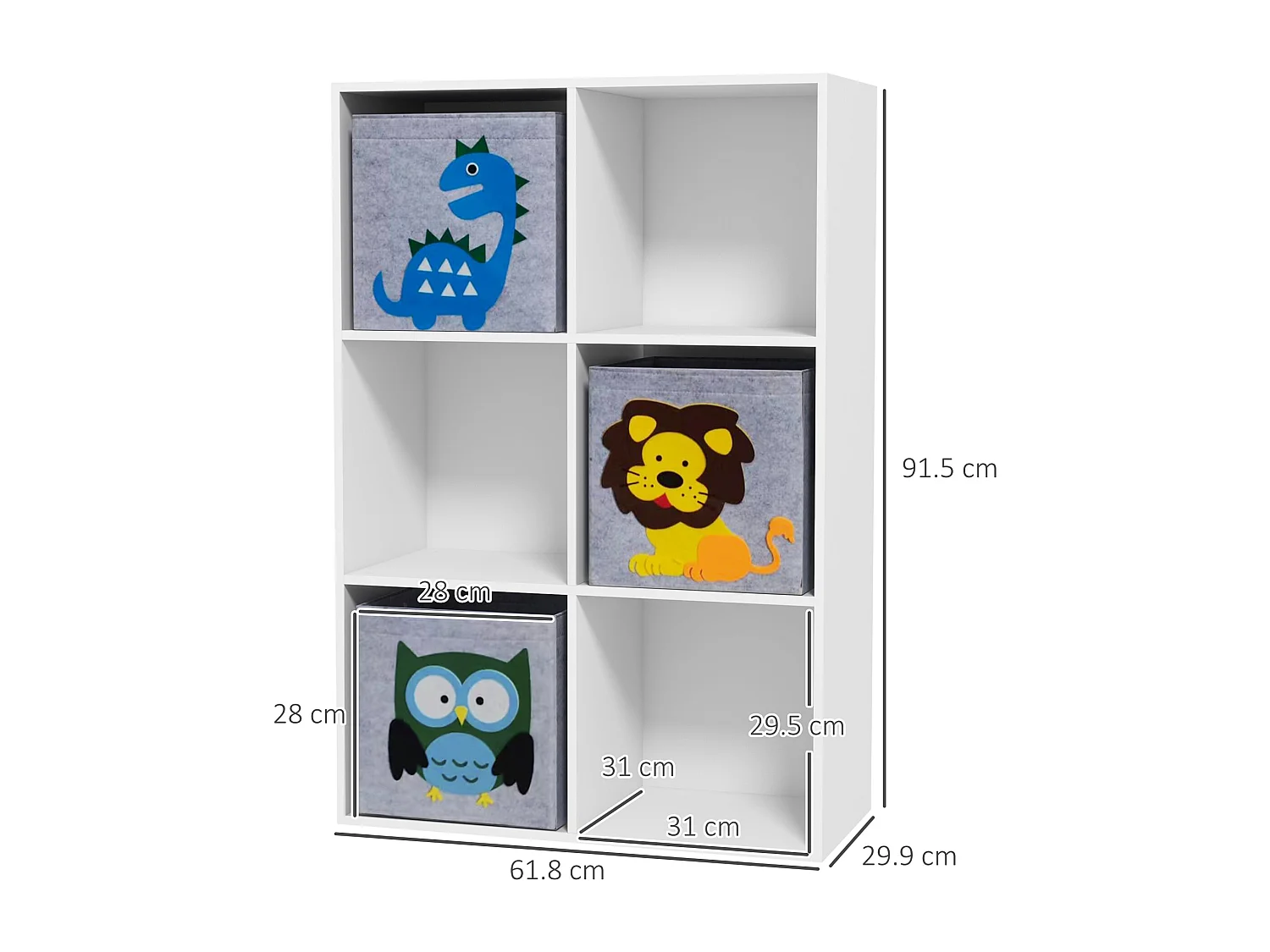 Scaffale portagiochi per bambini a 6 cubi grigio e bianco