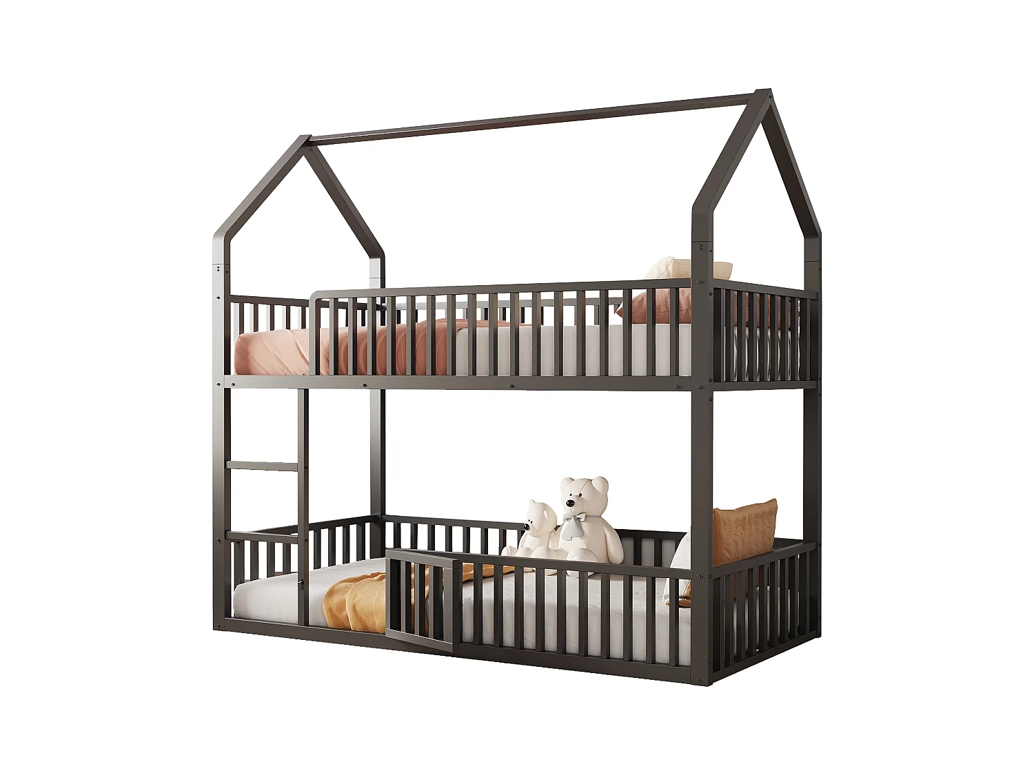 Kinderstapelbed van metaal - 2 x 90 x 200 cm - met trap + deur - zwart