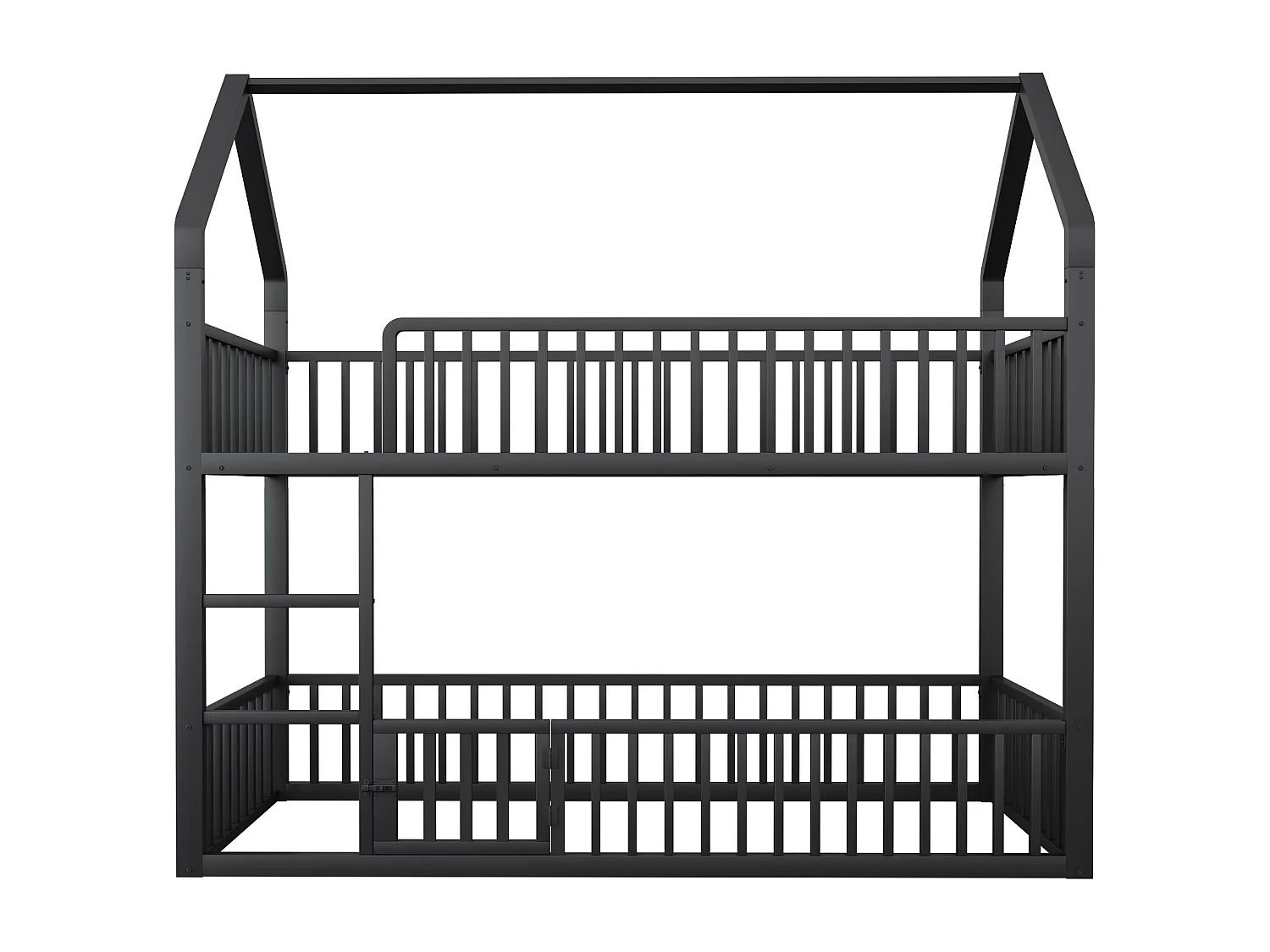 Lit superposés en métal pour enfant - 2 x 90 x 200 cm - avec escalier + porte - noir
