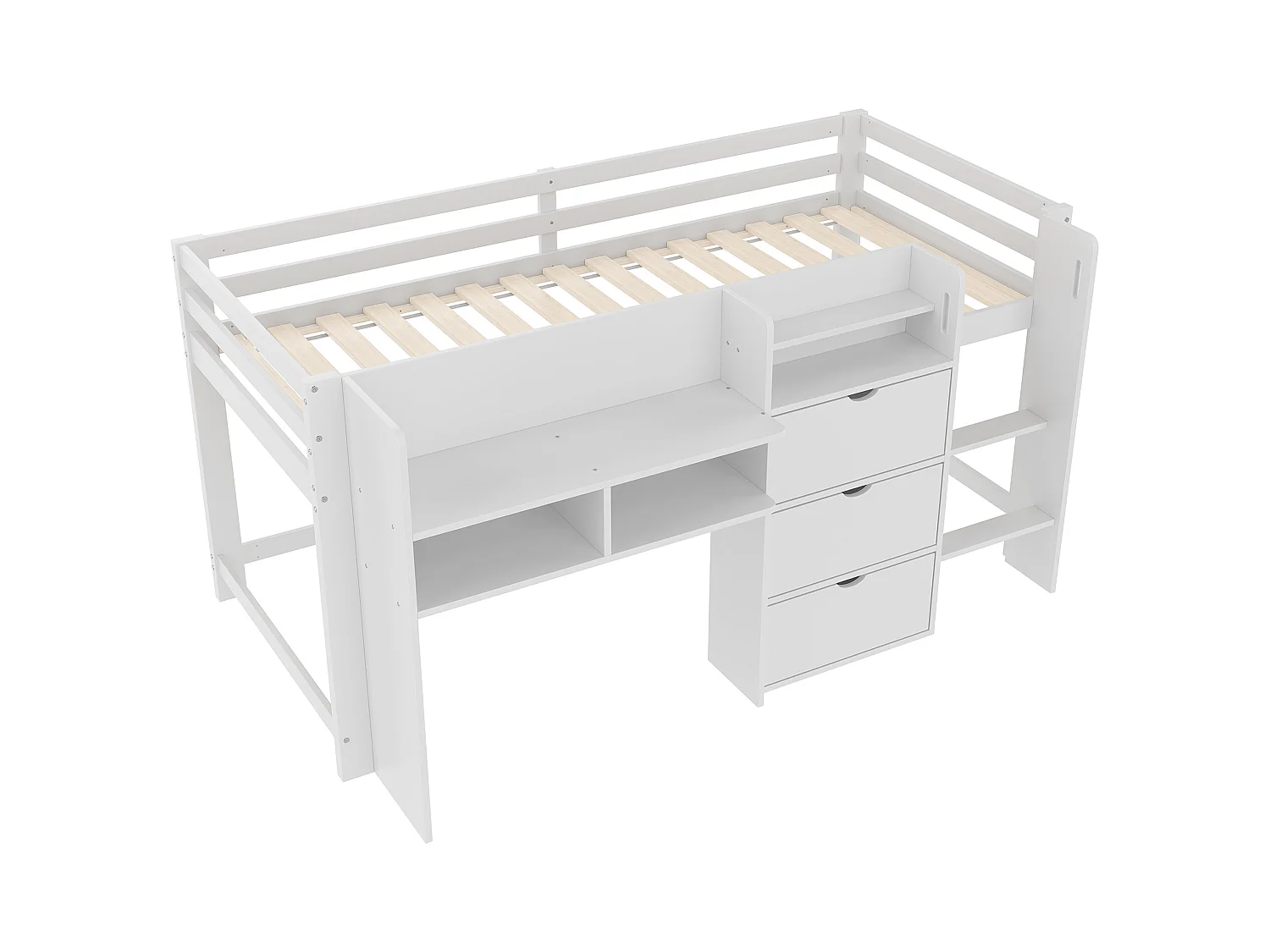 Kinder-Halbhochbett - 90 x 200 cm - Hausform - mit Stauraum + 3 Schubladen - Holz - Weiß