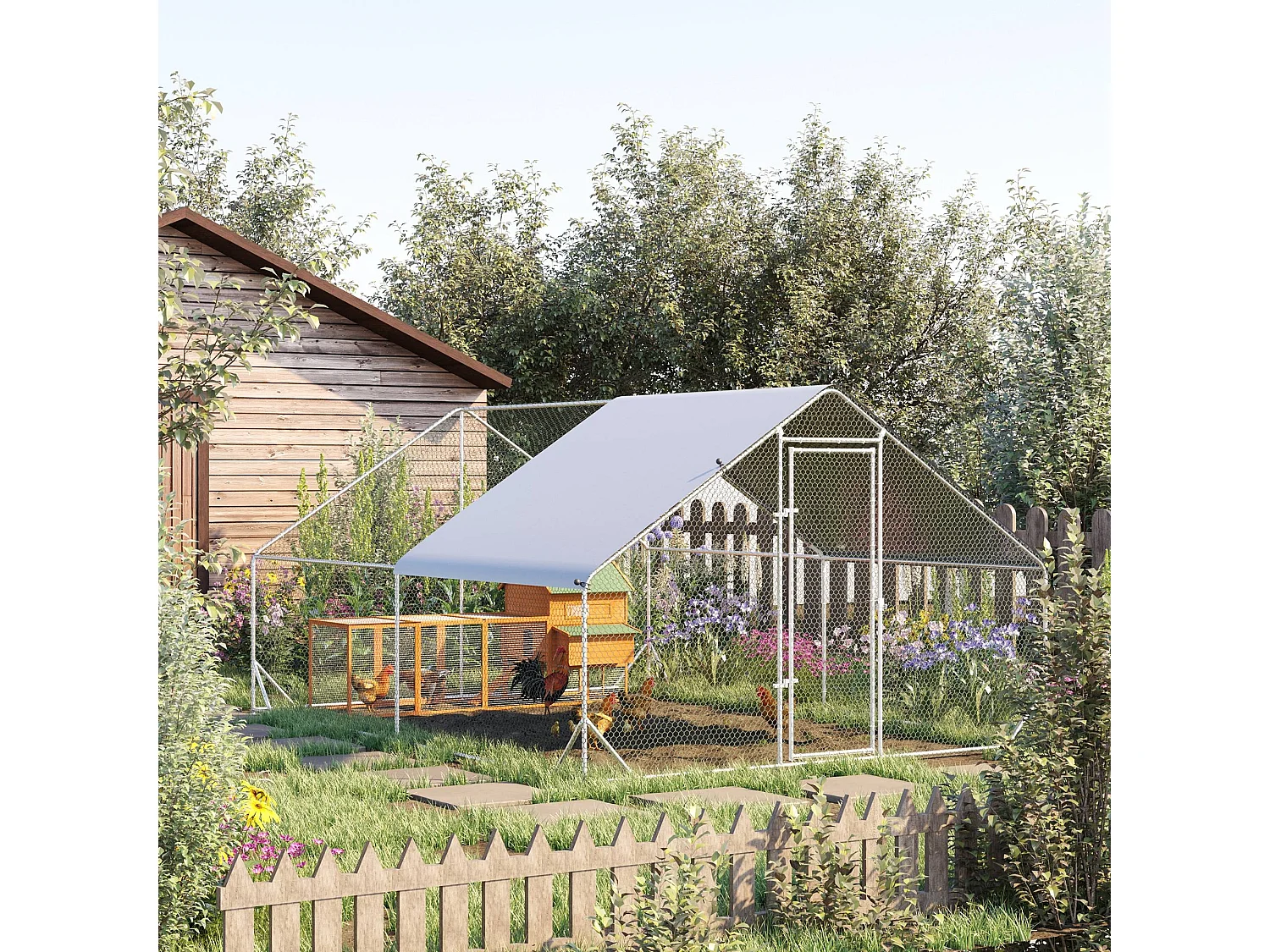 Pollaio per galline da giardino con telaio zincato 3x4x2m impermeabile