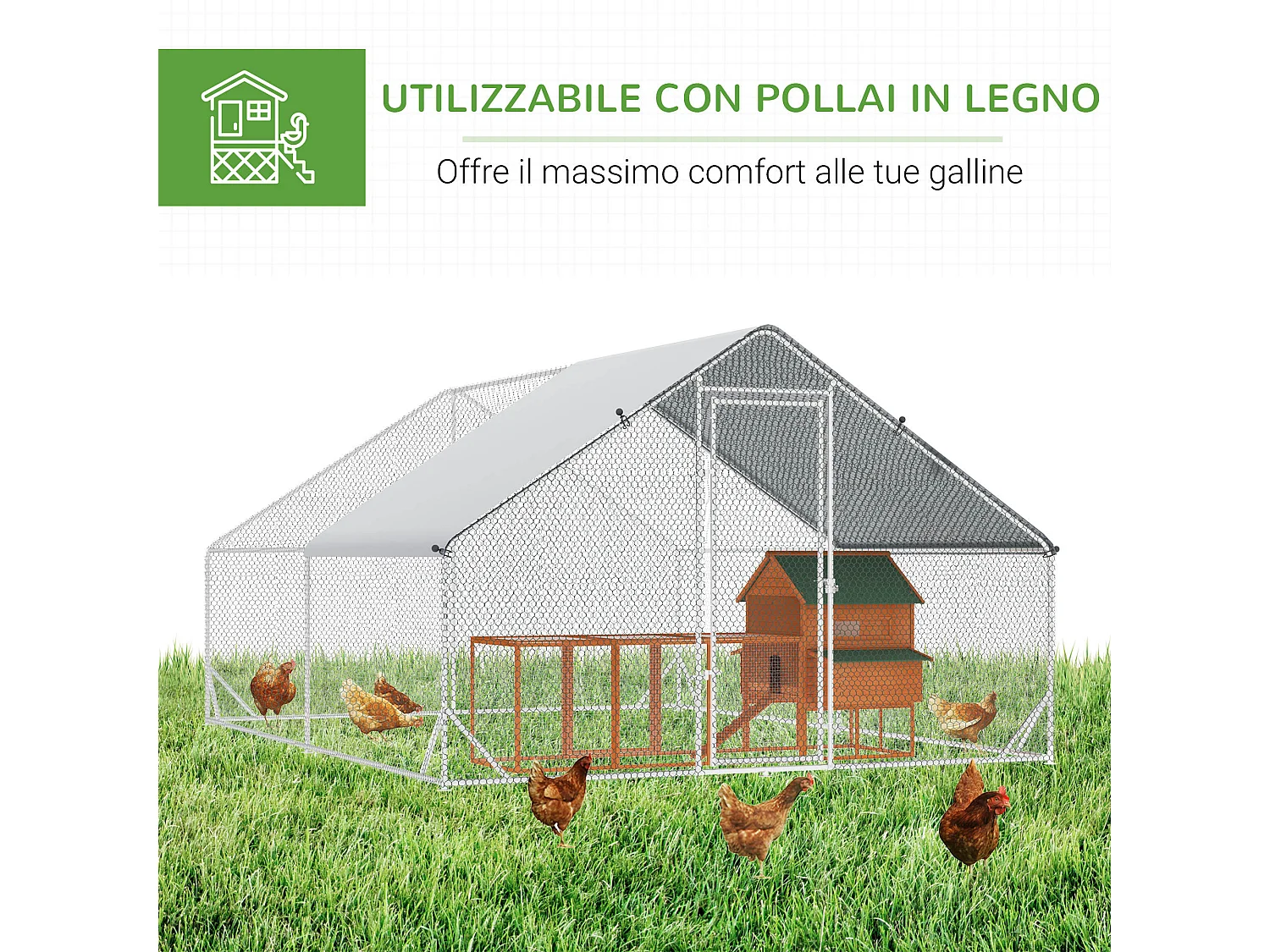 Pollaio per galline da giardino con telaio zincato 3x4x2m impermeabile