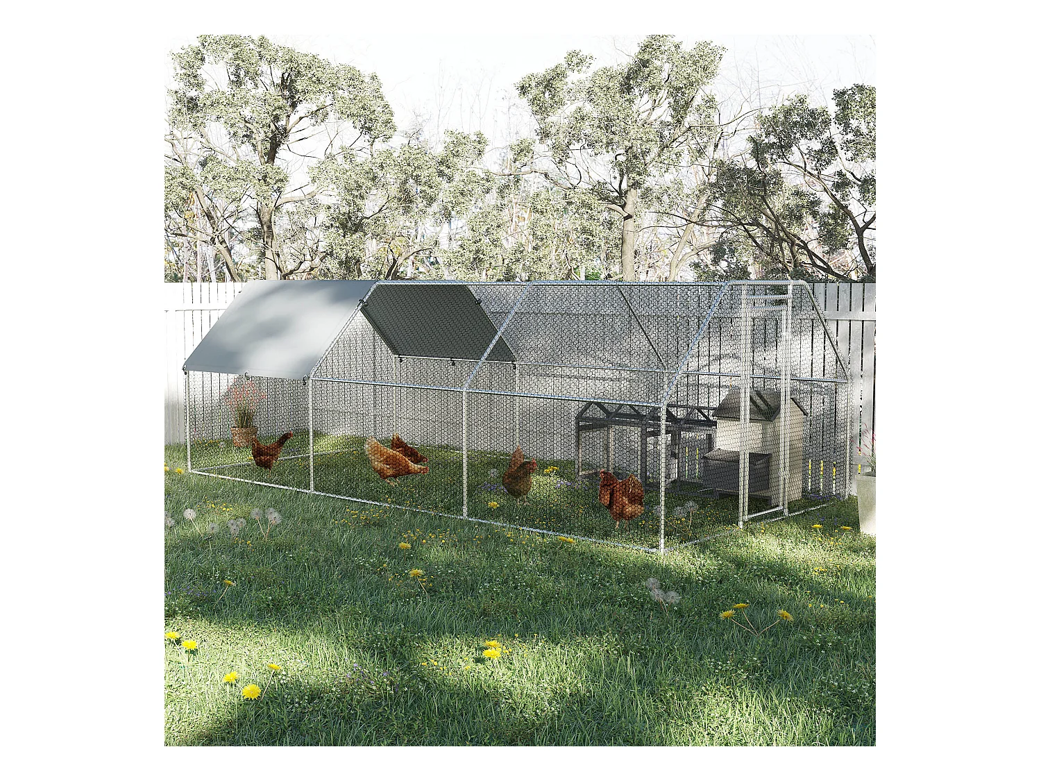 Gabbia recinto per galline in metallo porta con blocco e copertura oxford