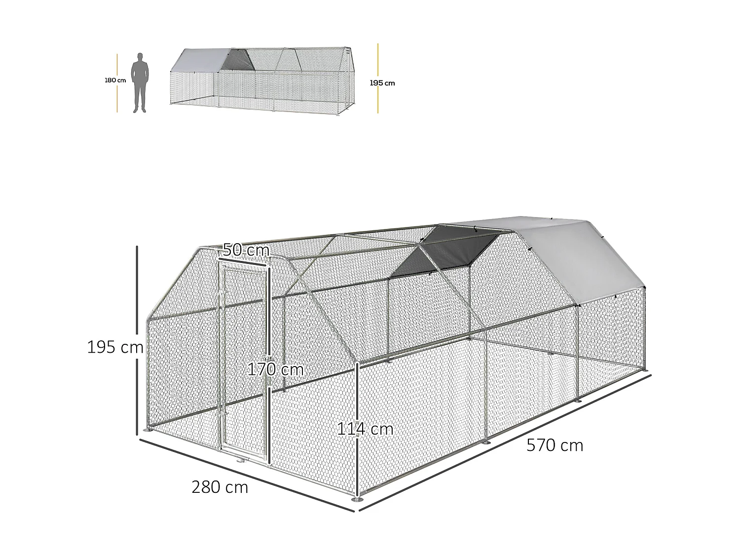 Gabbia recinto per galline in metallo porta con blocco e copertura oxford