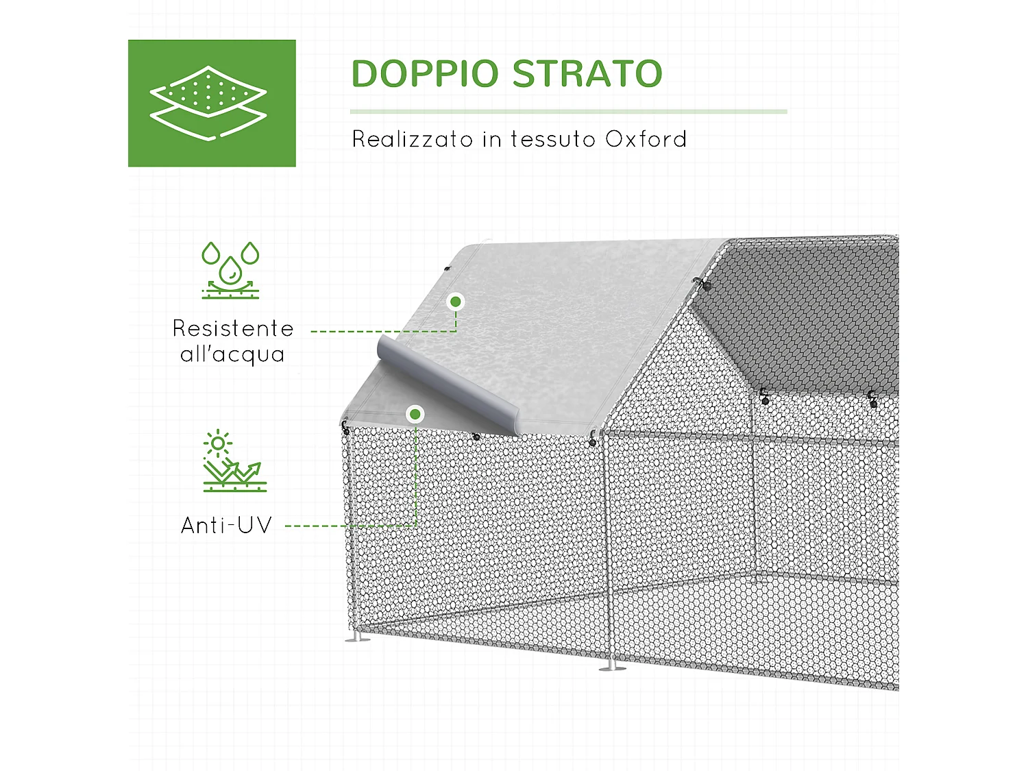 Gabbia recinto per galline in metallo porta con blocco e copertura oxford