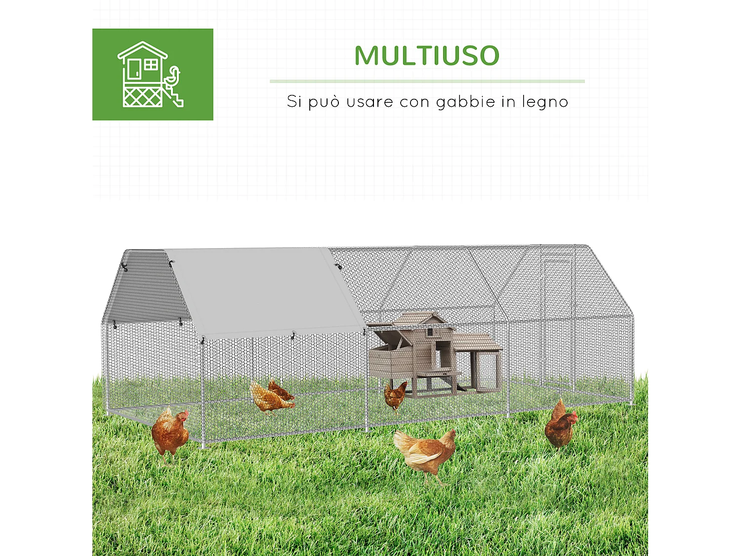 Gabbia recinto per galline in metallo porta con blocco e copertura oxford