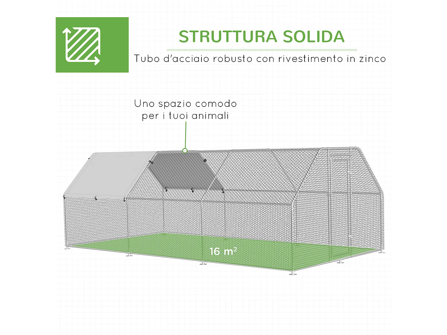 Gabbia recinto per galline in metallo porta con blocco e copertura oxford