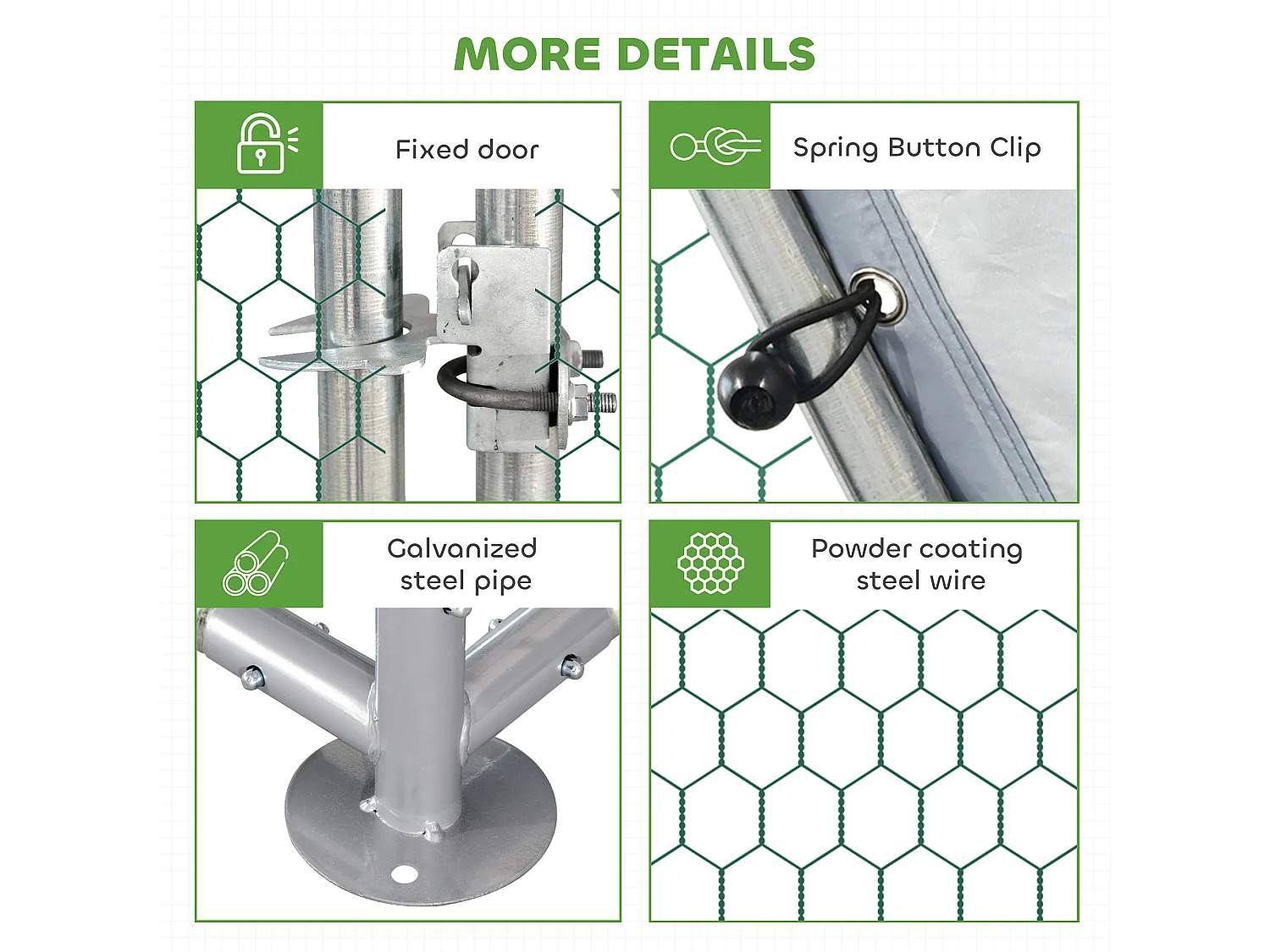 Gabbia recinto per galline in metallo porta con blocco e copertura oxford