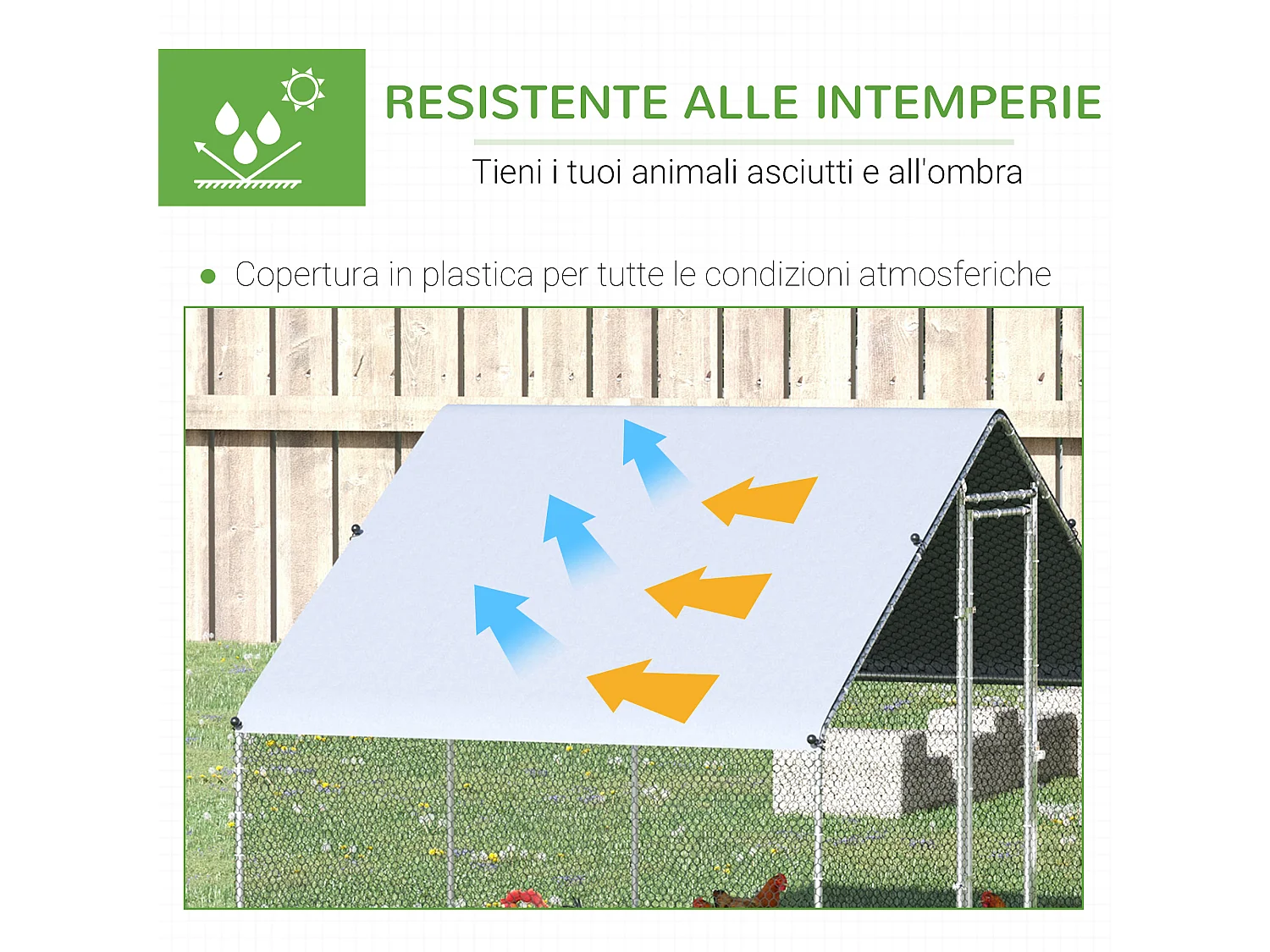 Pollaio per galline da giardino con telaio zincato 3x6x2m impermeabile
