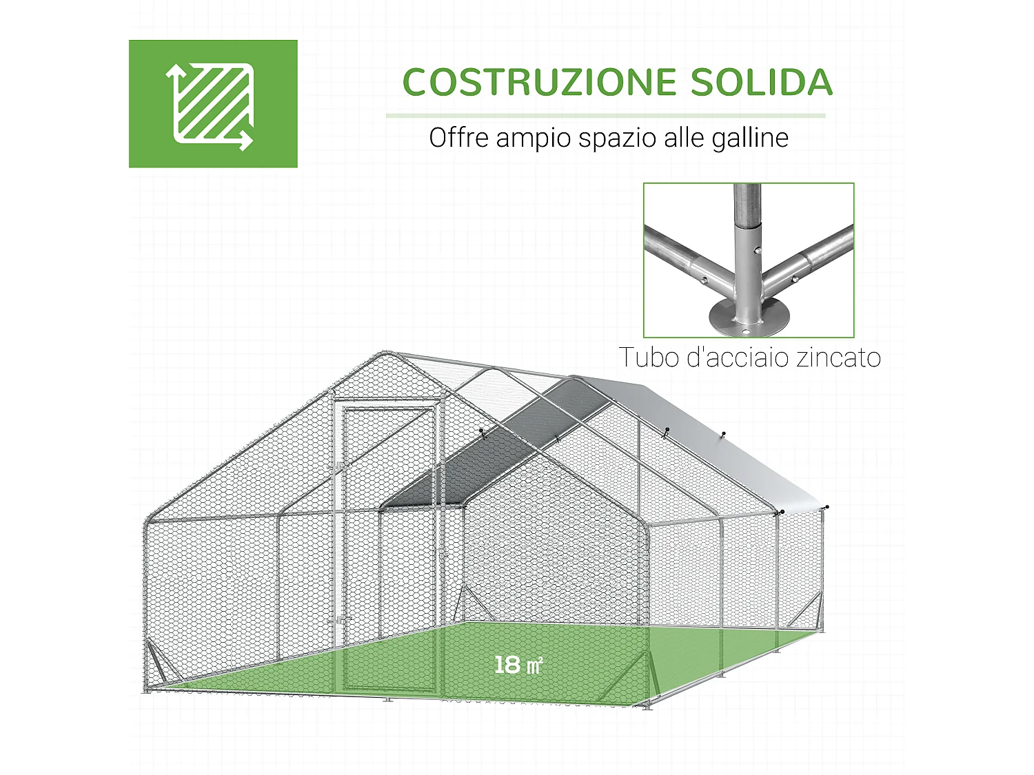 Pollaio per galline da giardino con telaio zincato 3x6x2m impermeabile