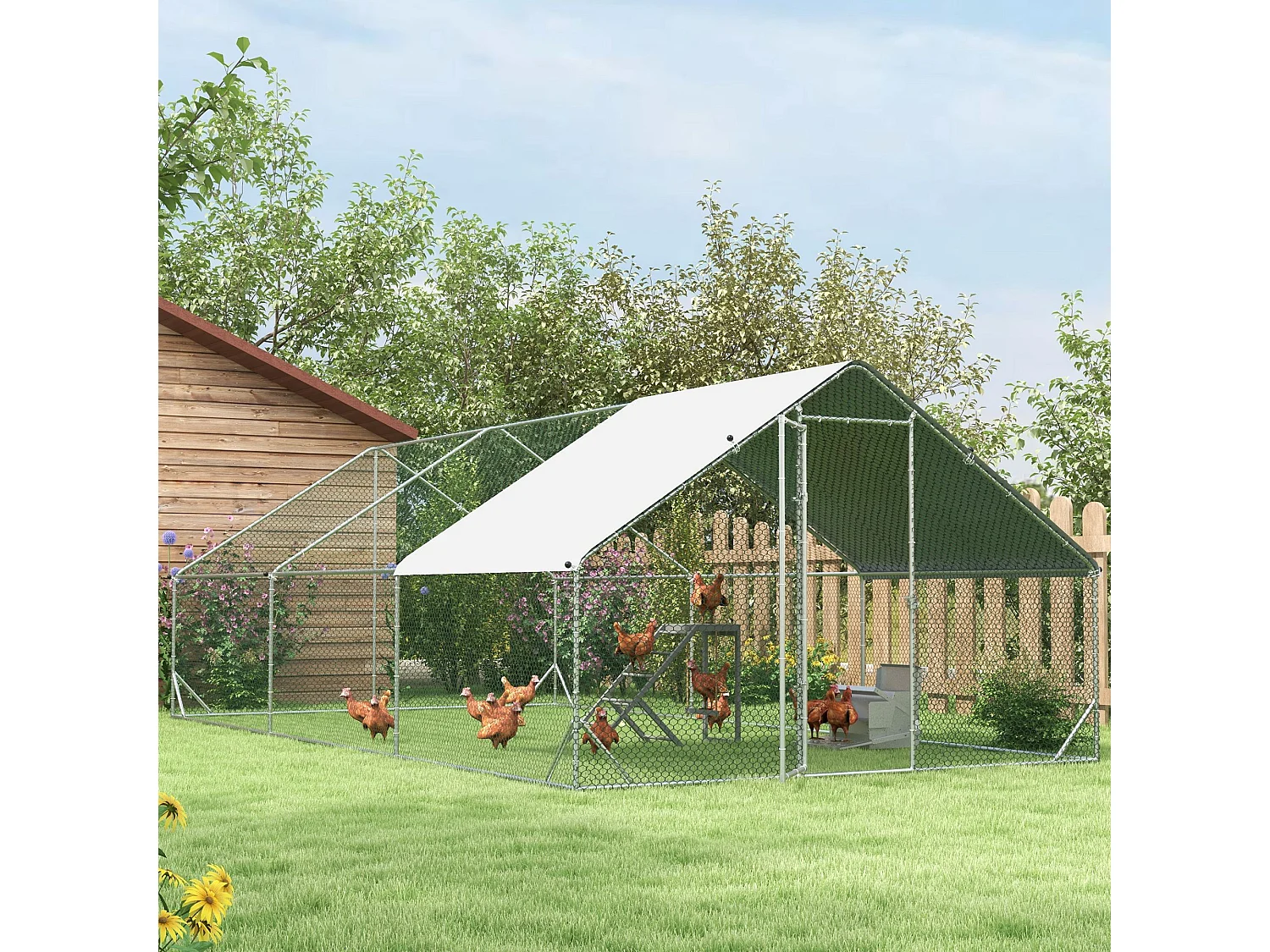 Pollaio per galline da giardino con telaio zincato 3x6x2m impermeabile