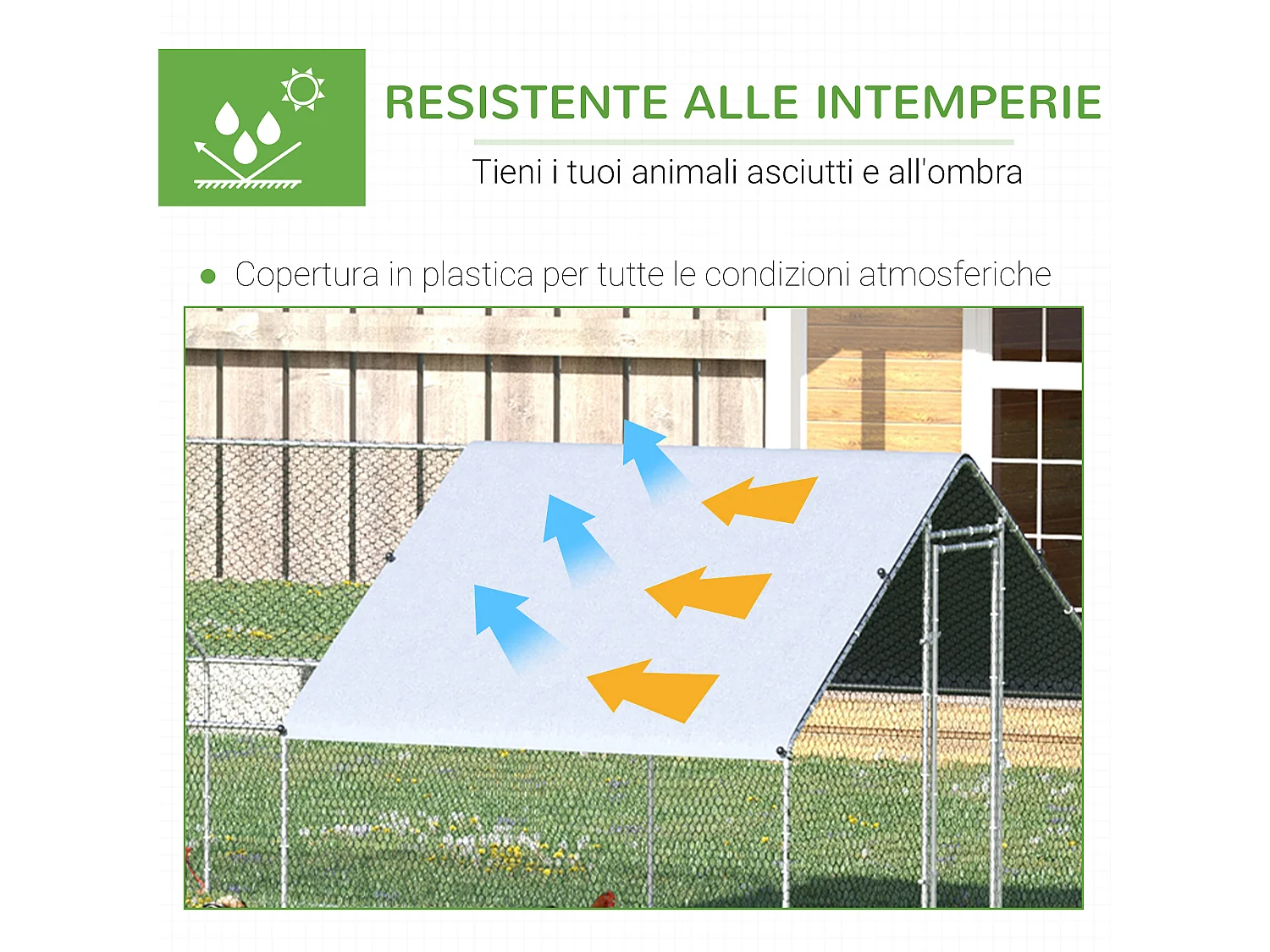 Pollaio per galline da giardino con telaio zincato 3x8x2m impermeabile