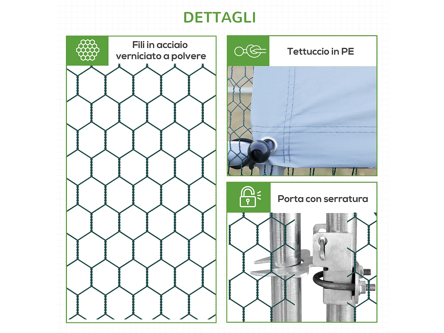 Pollaio per galline da giardino con telaio zincato 3x8x2m impermeabile